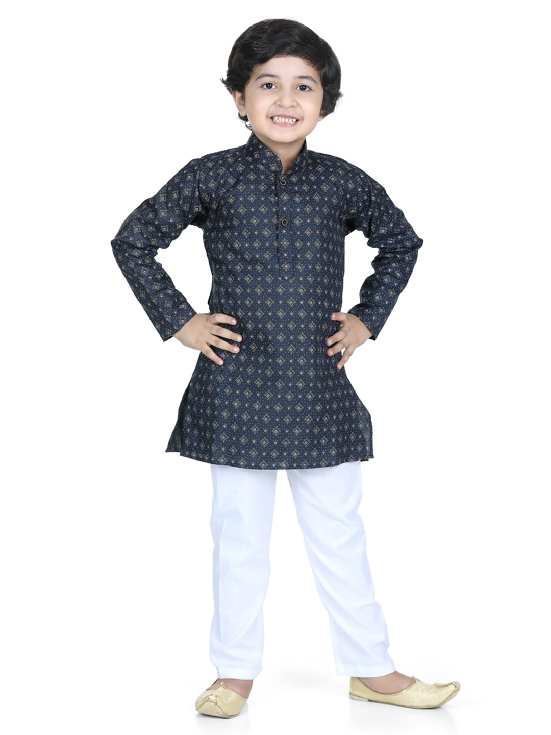

Kidling Boys Navy Blue Printed Pure Cotton Kurta with Pyjamas