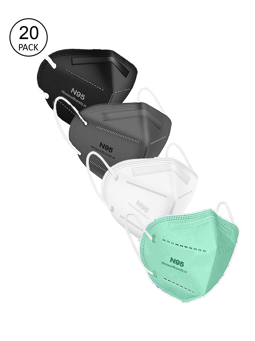 

Swiss Design Unisex Pack Of 20 Solid 5-Ply Disposable Anti-Pollution Outdoor N95 Masks, Black