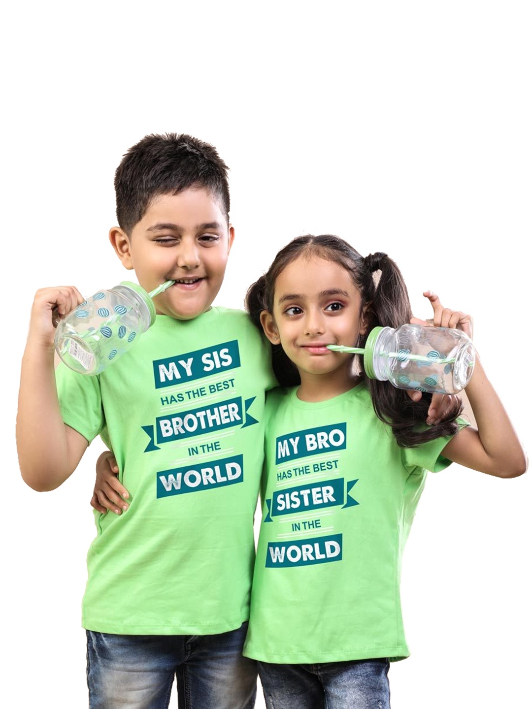 

BonOrganik Girls Green Printed Sibling Collection Cotton Pure Cotton T-shirt