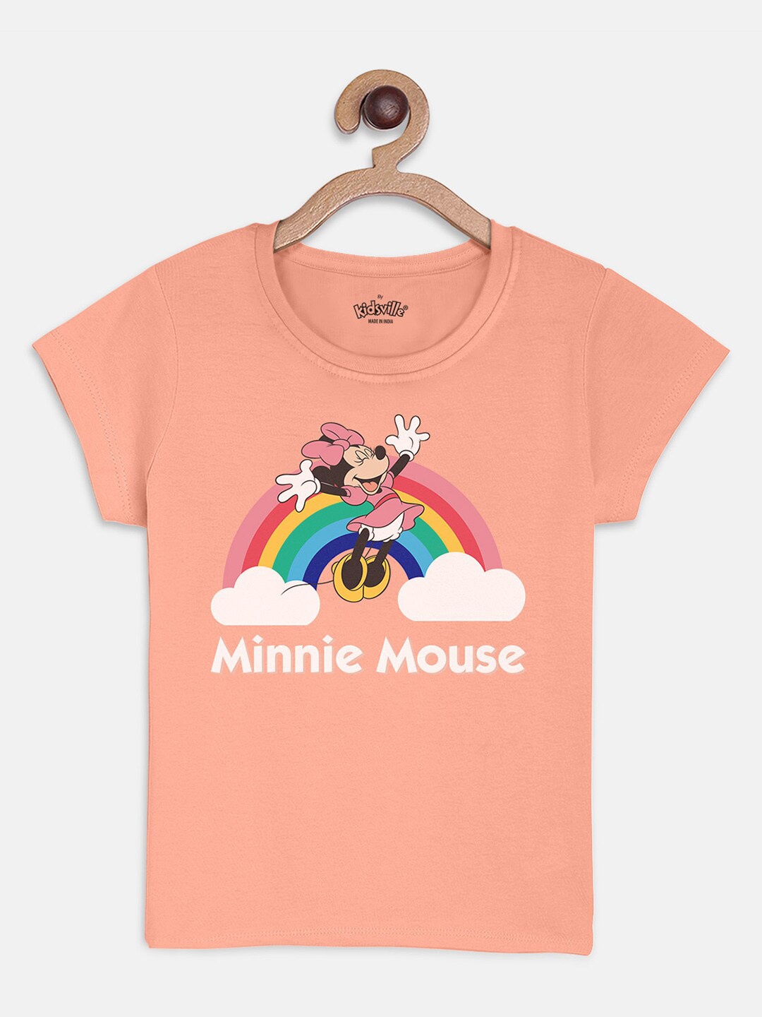 

Kids Ville Mickey & Friends Girls Peach Printed T-shirt