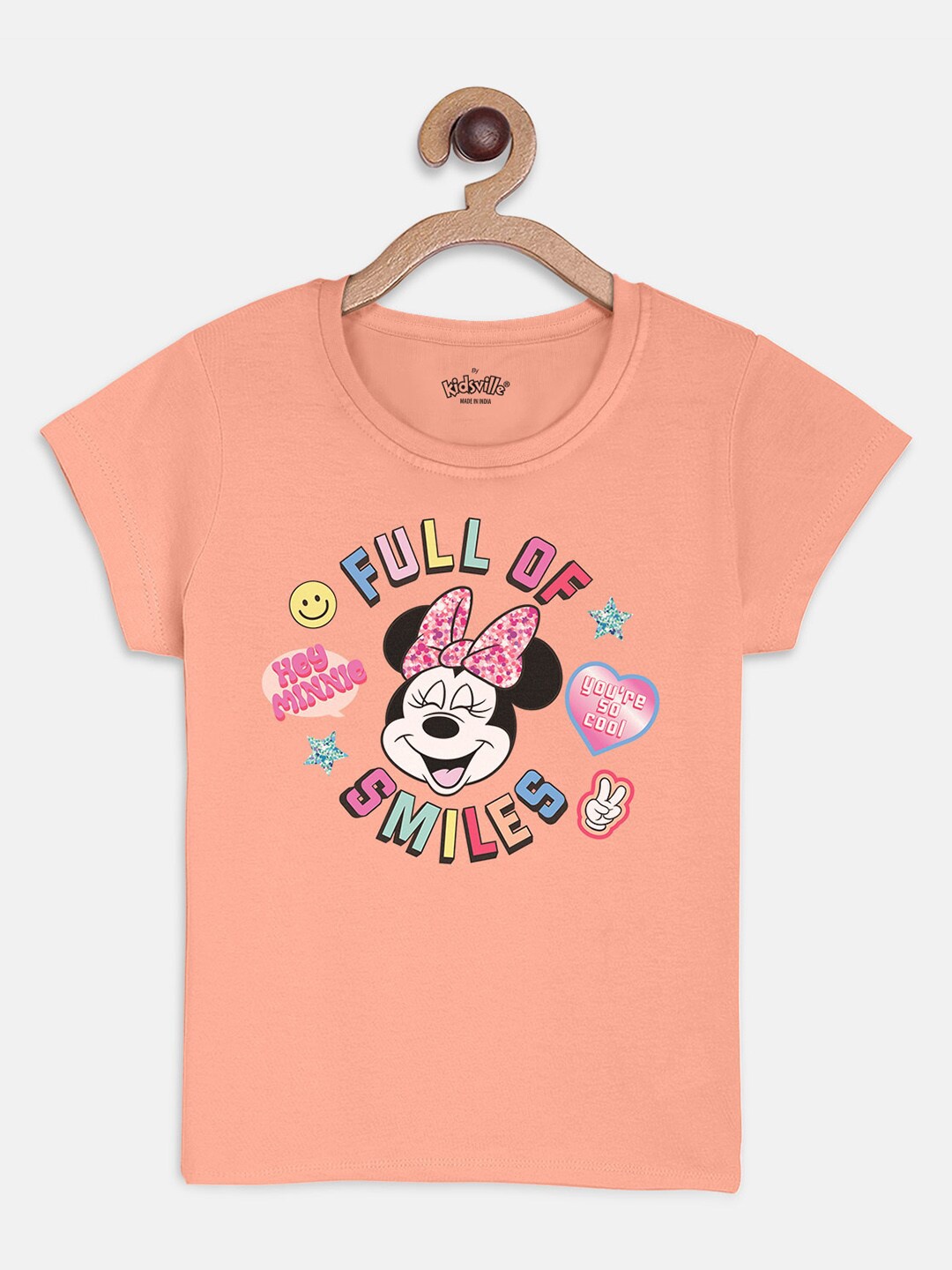 

Kids Ville Girls Mickey & Friends Printed Pure Cotton Tshirt, Peach