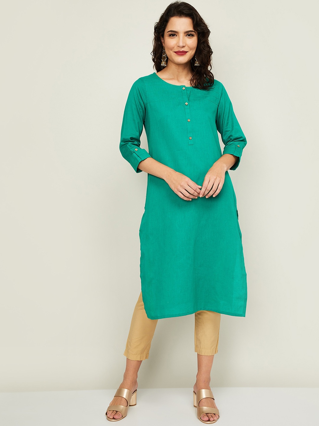 

Melange by Lifestyle Women Green Straight Kurta