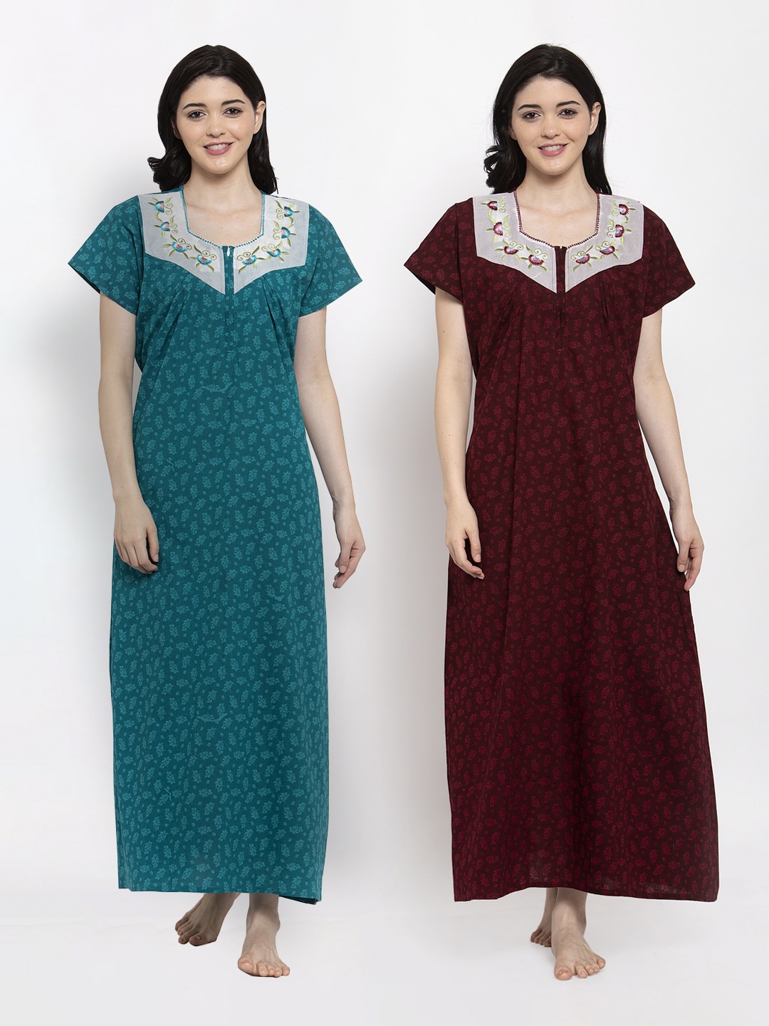 

Secret Wish Pack of 2 Blue Printed Maxi Nightdress