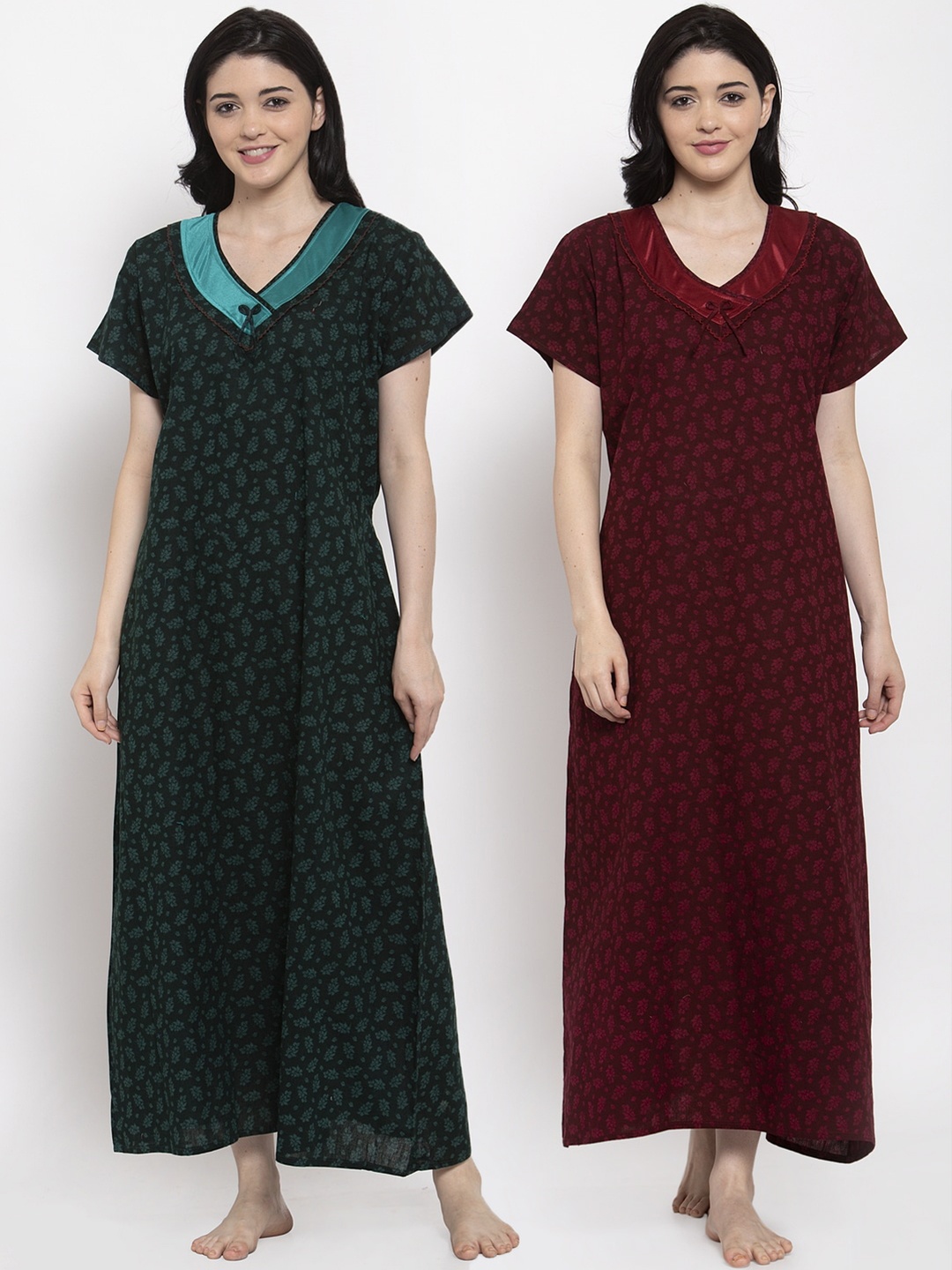 

Secret Wish Pack of 2 Printed Nightdress, Green