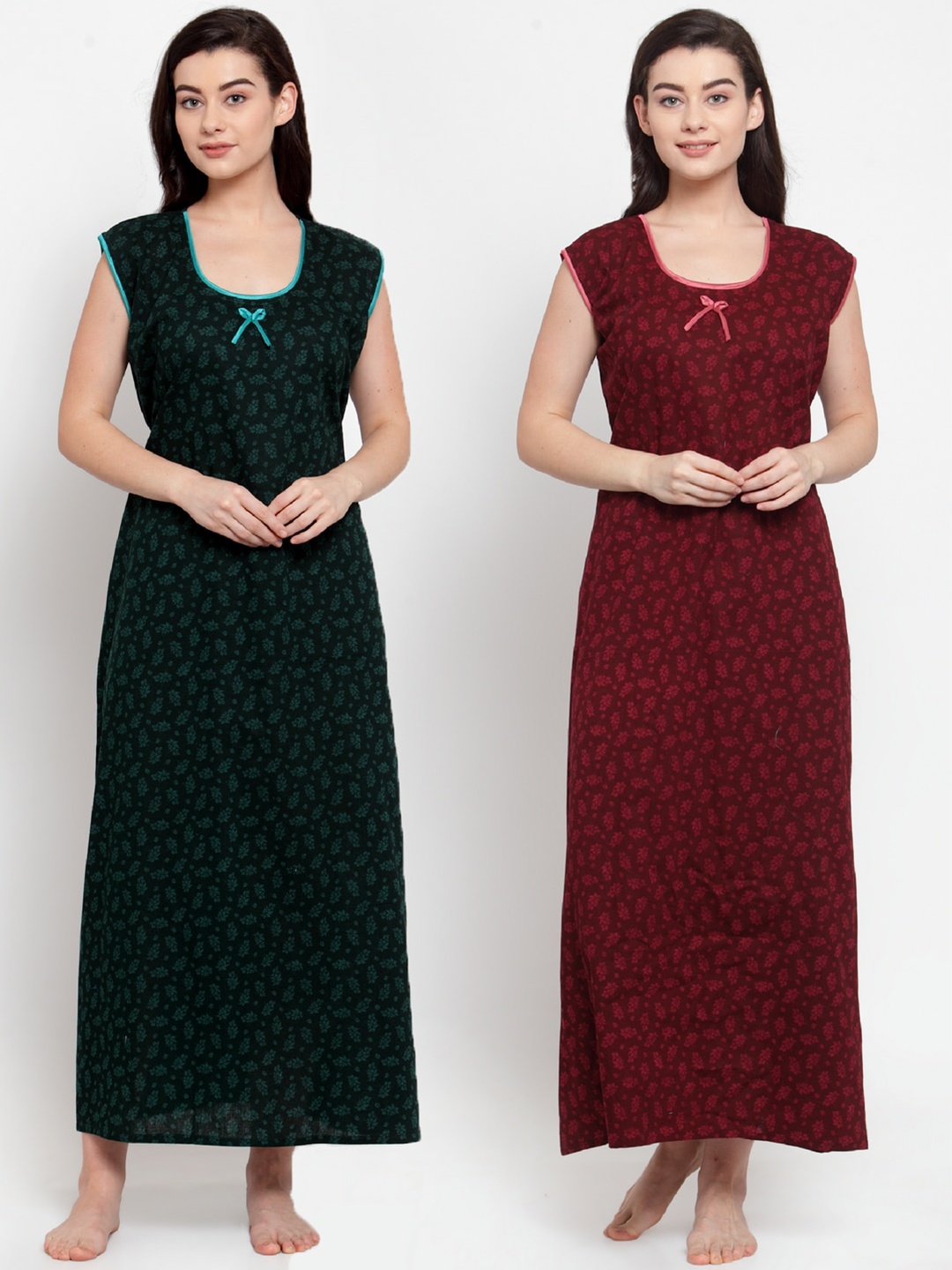 

Secret Wish Pack of 2 Printed Nightdress, Green