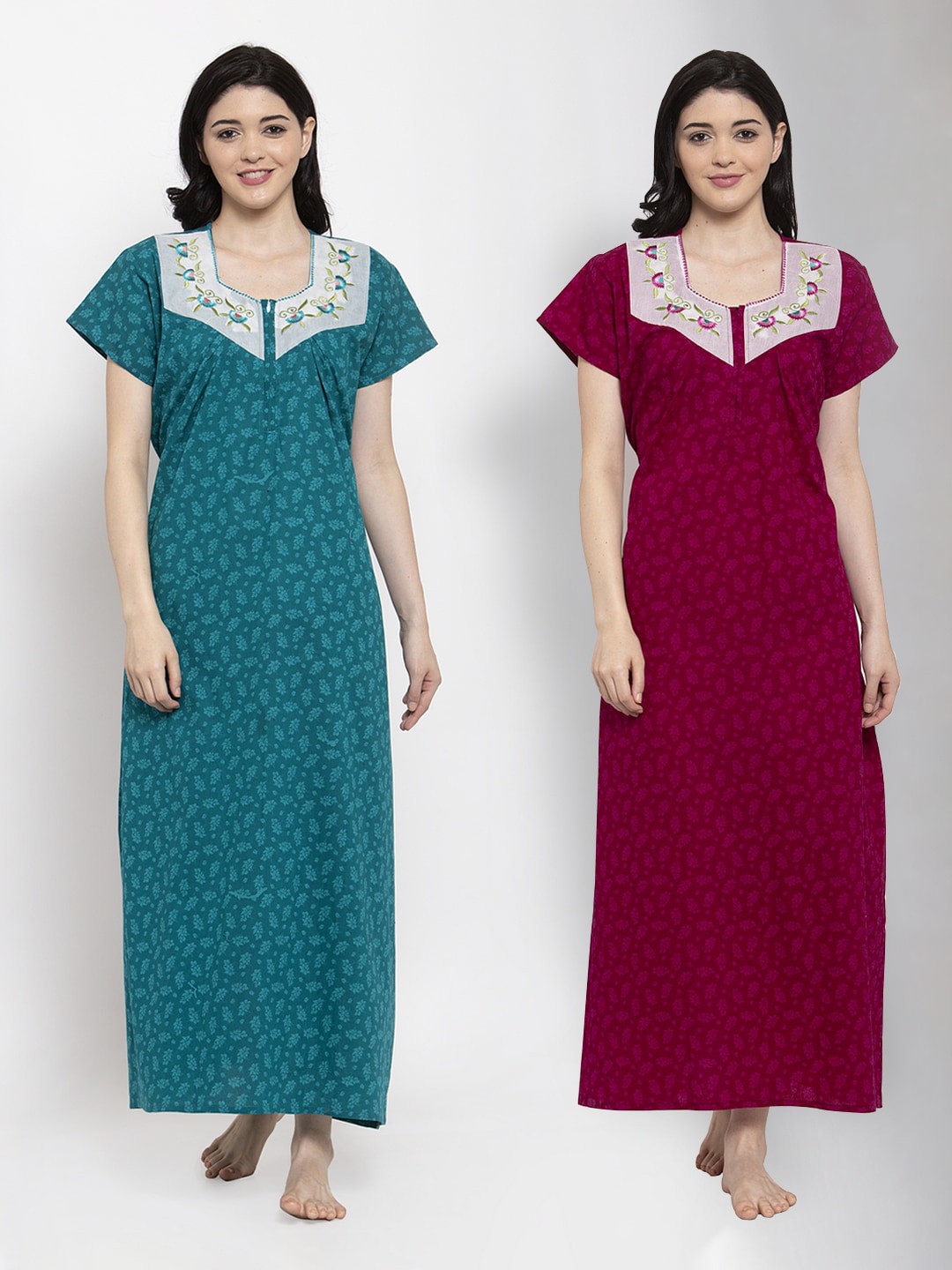 

Secret Wish Pack of 2 Blue & Maroon Printed Nightdress