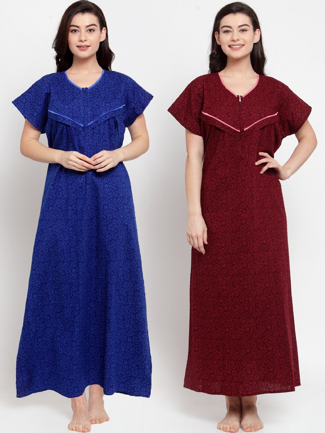 

Secret Wish Blue & Maroon Pack of 2 Printed Maxi Nightdress