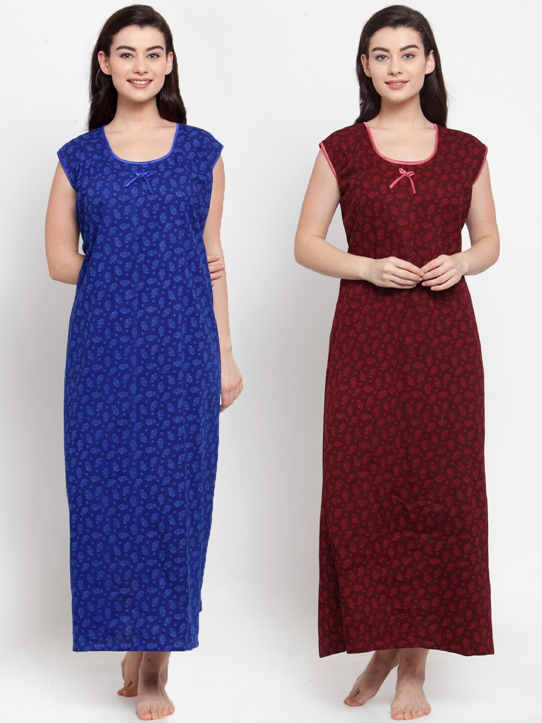 

Secret Wish Blue & Maroon Pack of 2 Printed Maxi Nightdress