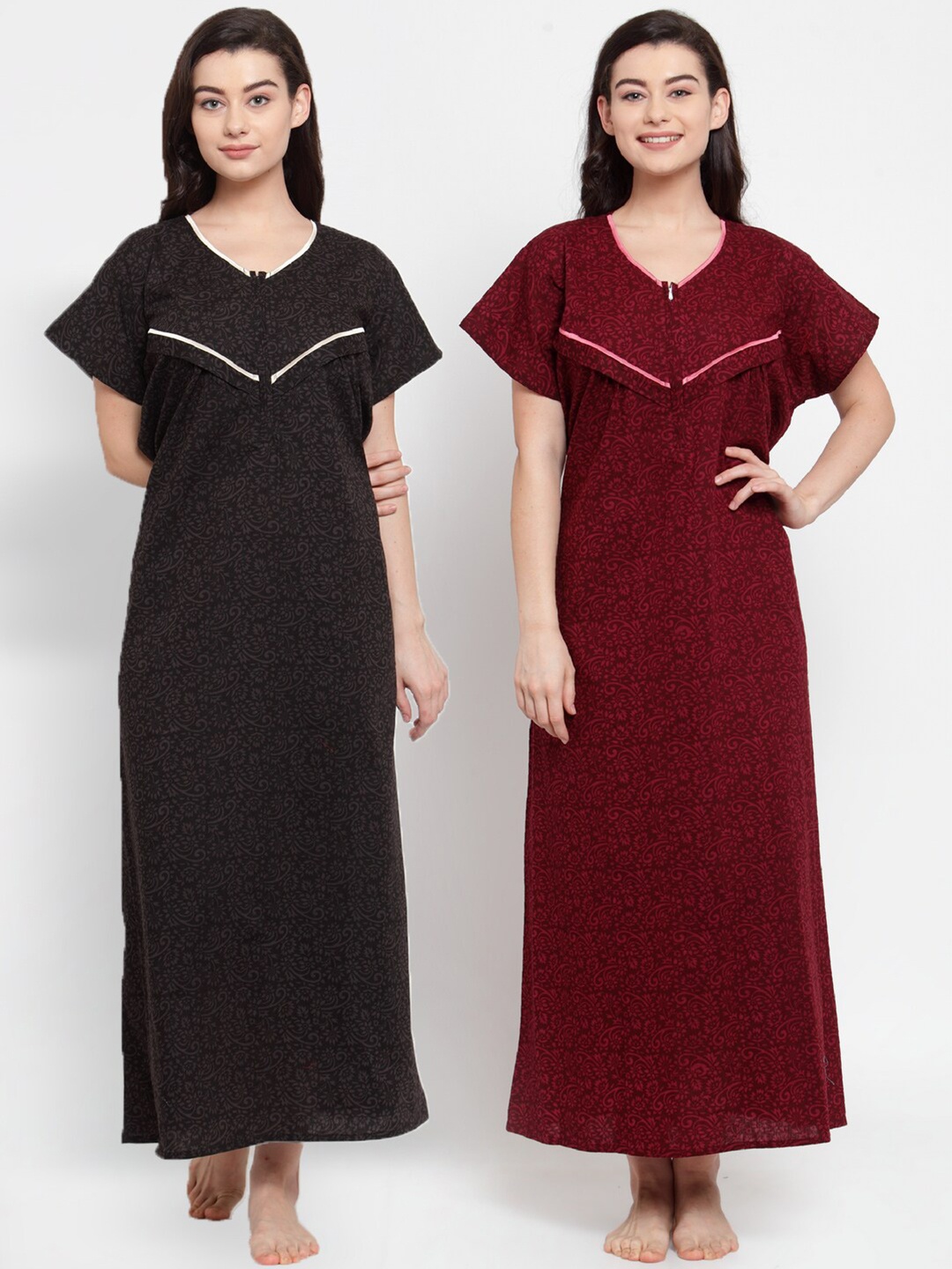 

Secret Wish Pack of 2 Printed Nightdress, Maroon
