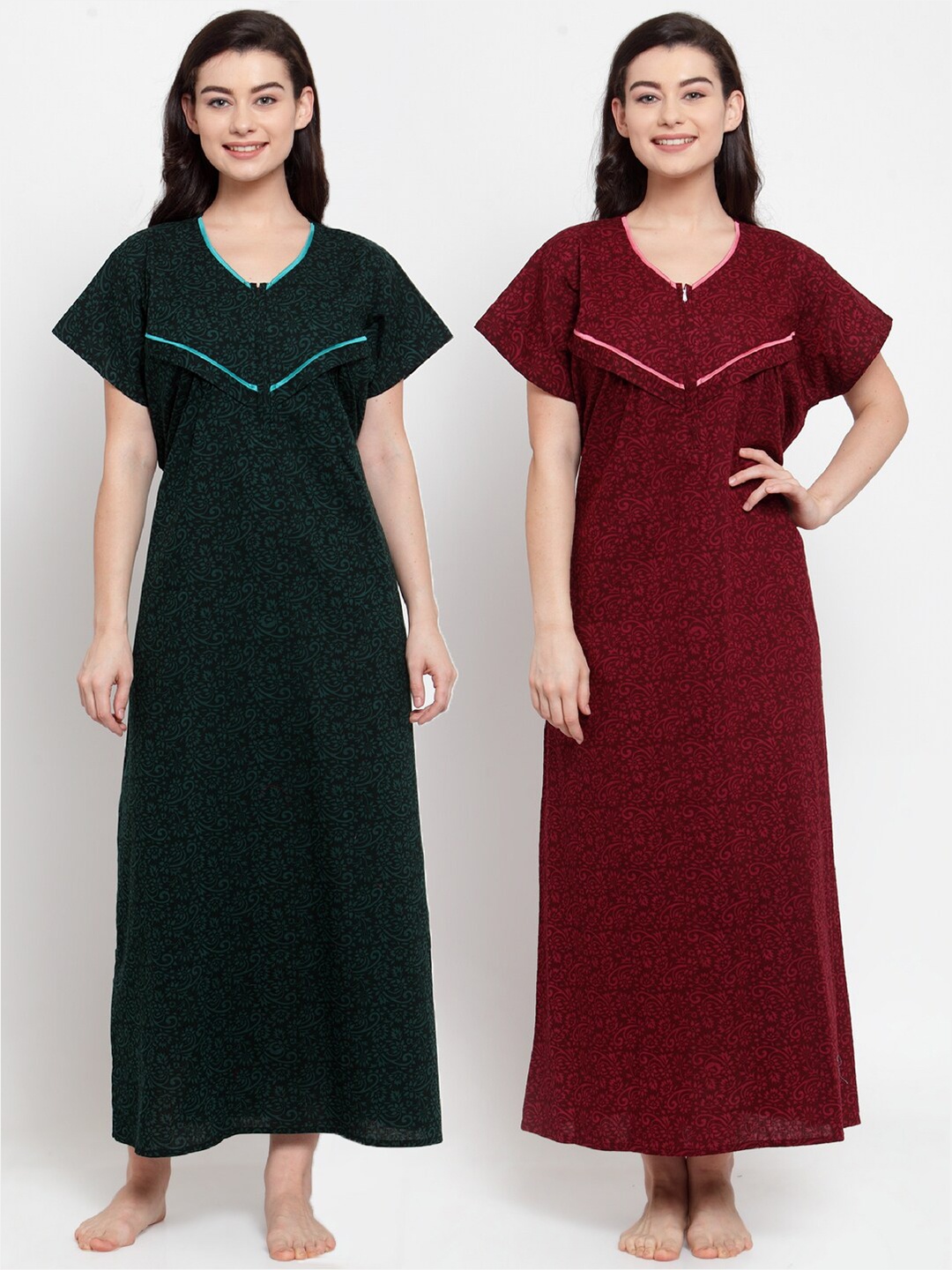 

Secret Wish Pack of 2 Printed Maxi Maternity Nightdress, Green