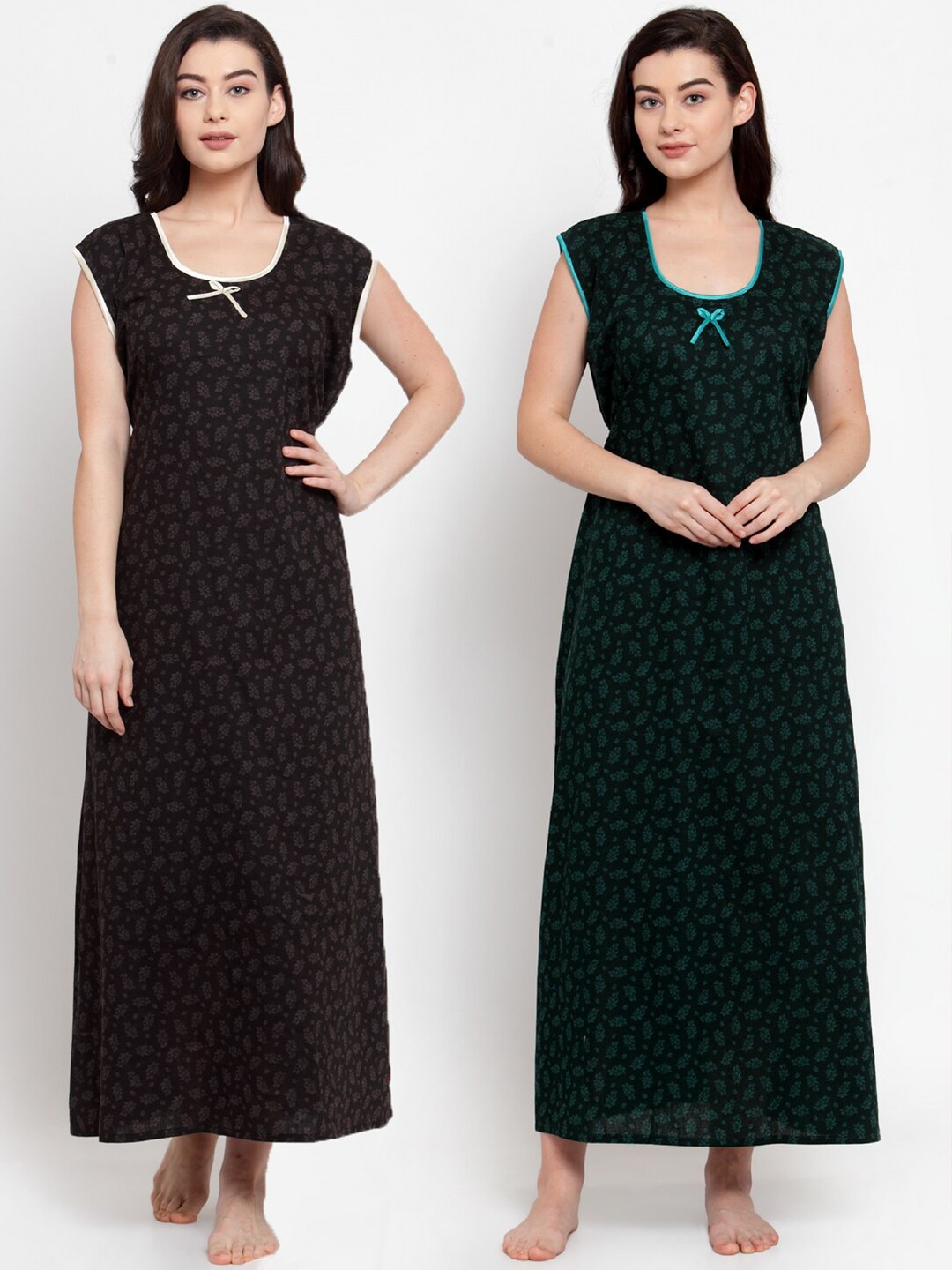 

Secret Wish Pack of 2 Black Printed Maxi Nightdress