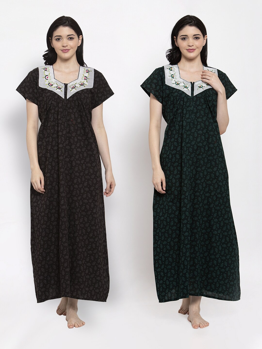

Secret Wish Set of 2 Black & Green Printed Nightdress