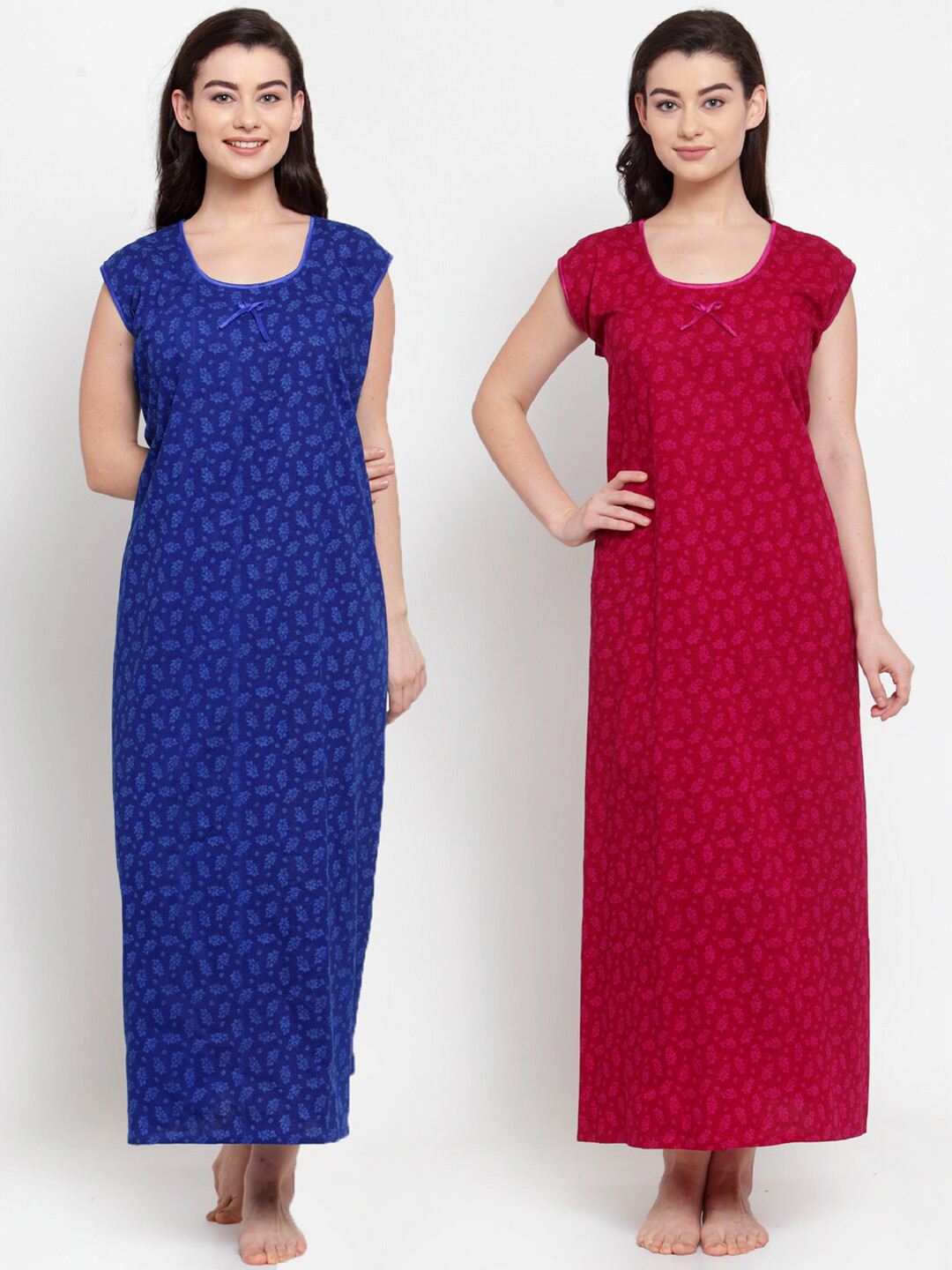 

Secret Wish Pack of 2 Blue & Pink Printed Maxi Nightdress