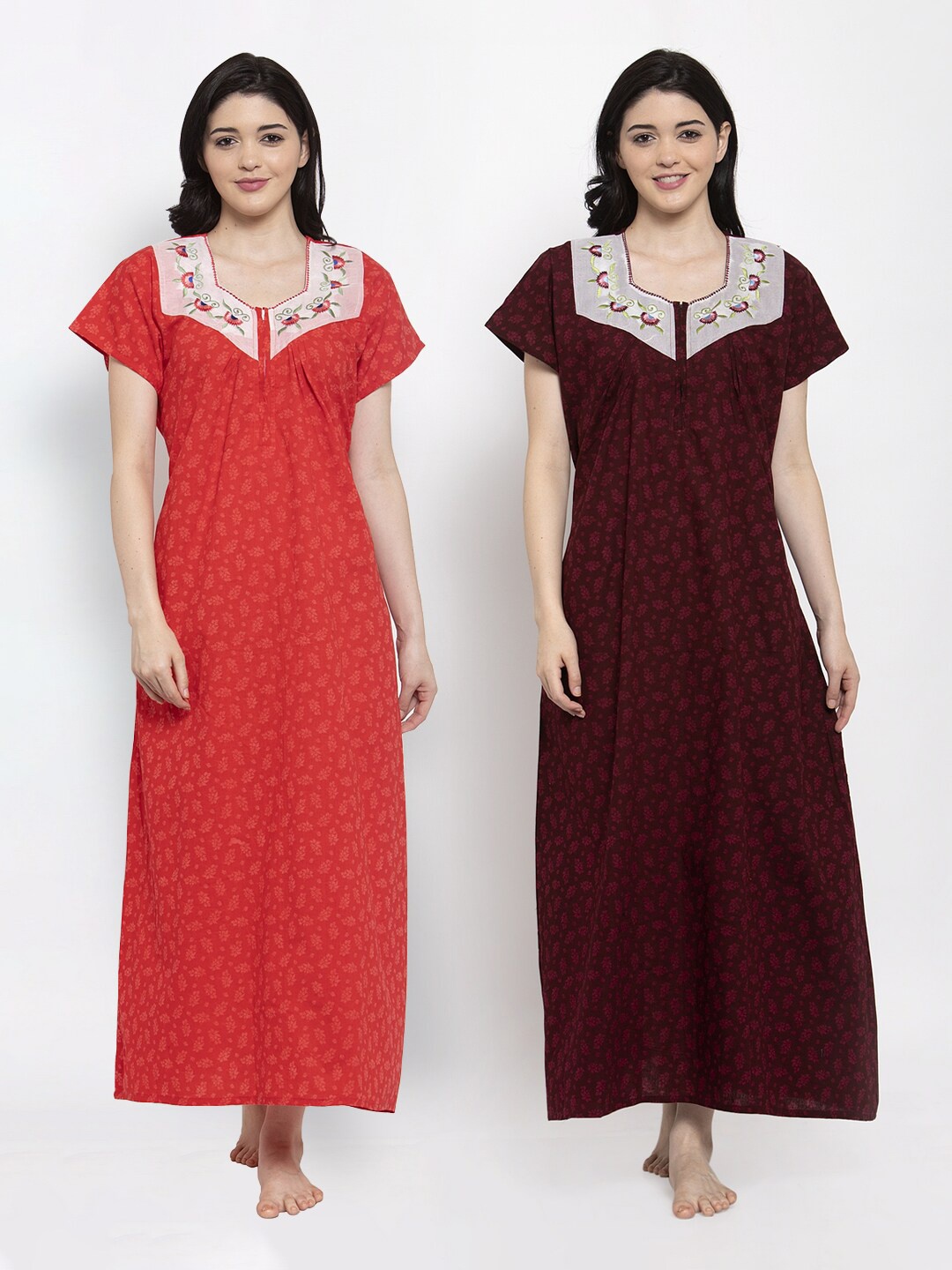 

Secret Wish Pack of 2 Printed Maxi Nightdress, Red