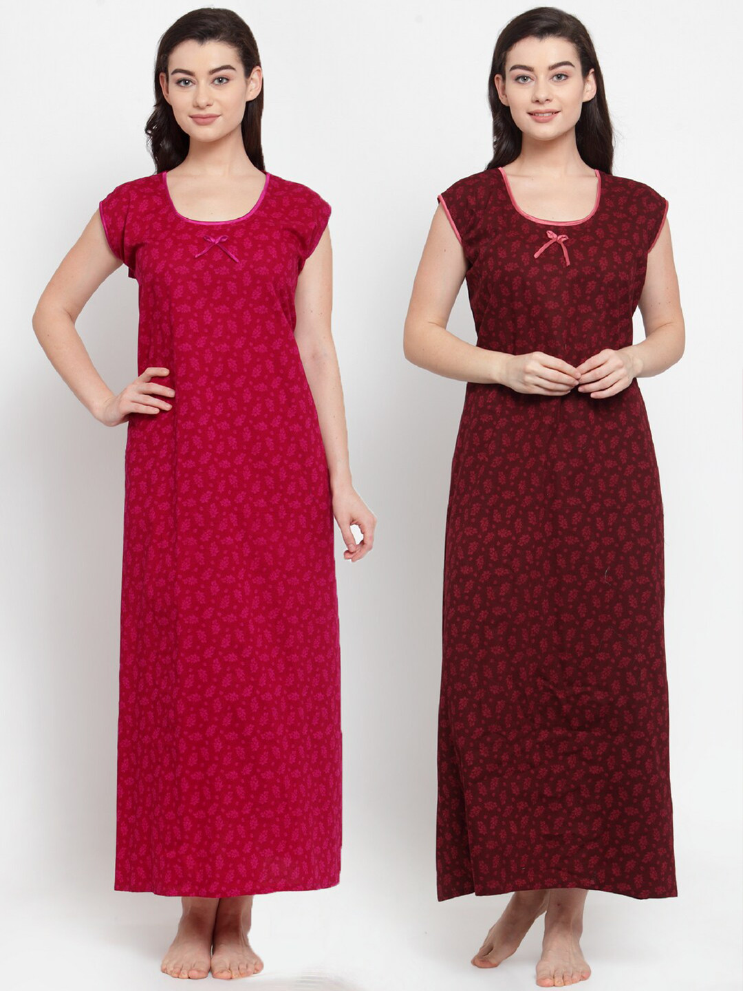 

Secret Wish Pack of 2 Red & Brown Printed Maxi Nightdress, Maroon