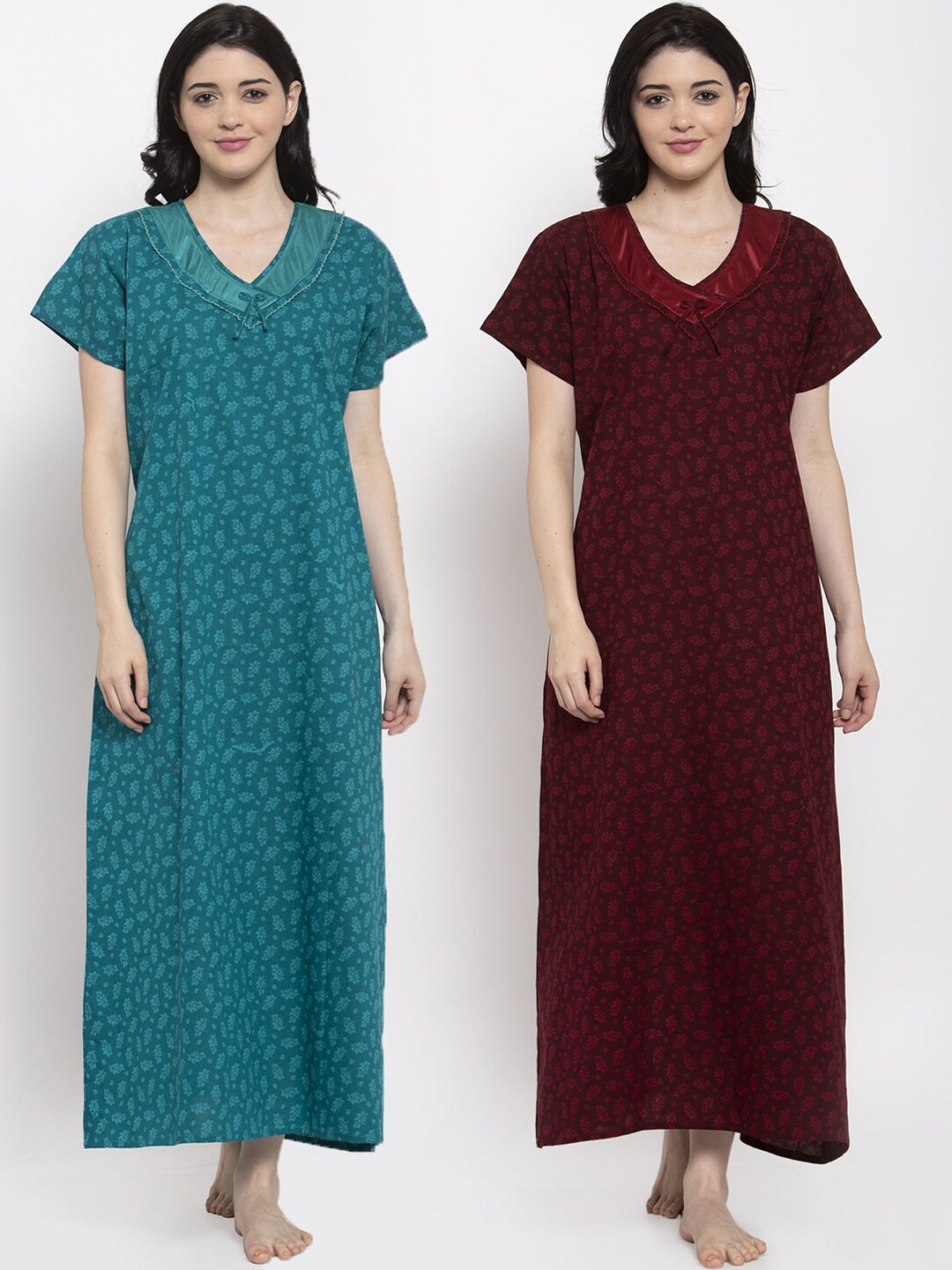 

Secret Wish Blue & Maroon Pack of 2 Printed Maxi Nightdress NT-E239-910-916