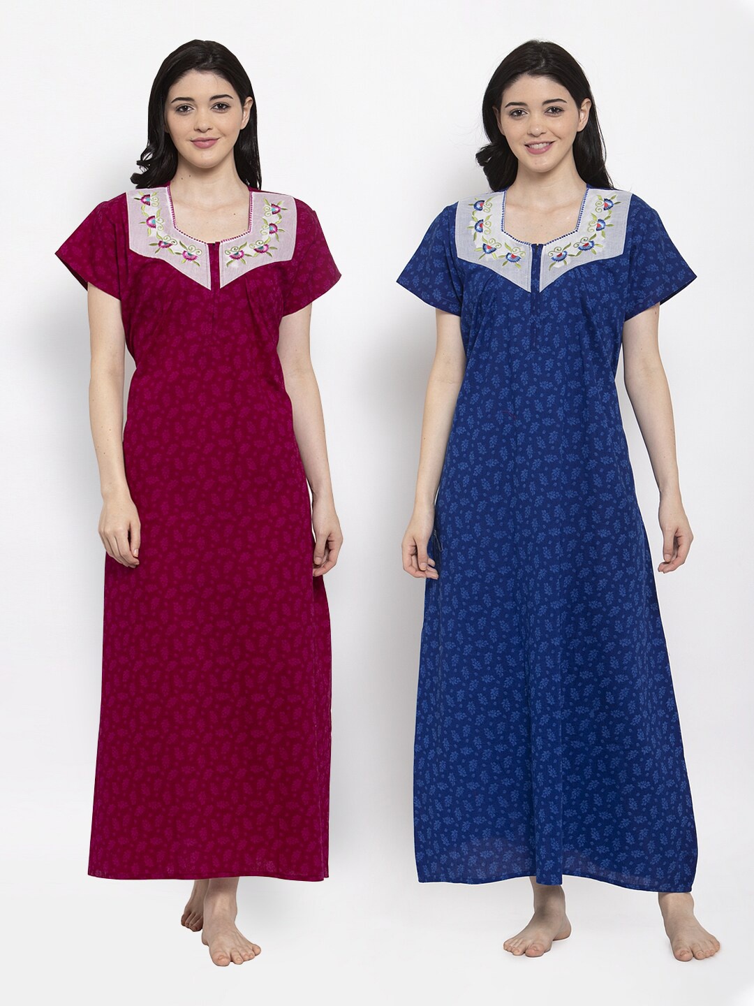 

Secret Wish Maroon & Blue Pack of 2 Printed Maxi Nightdress