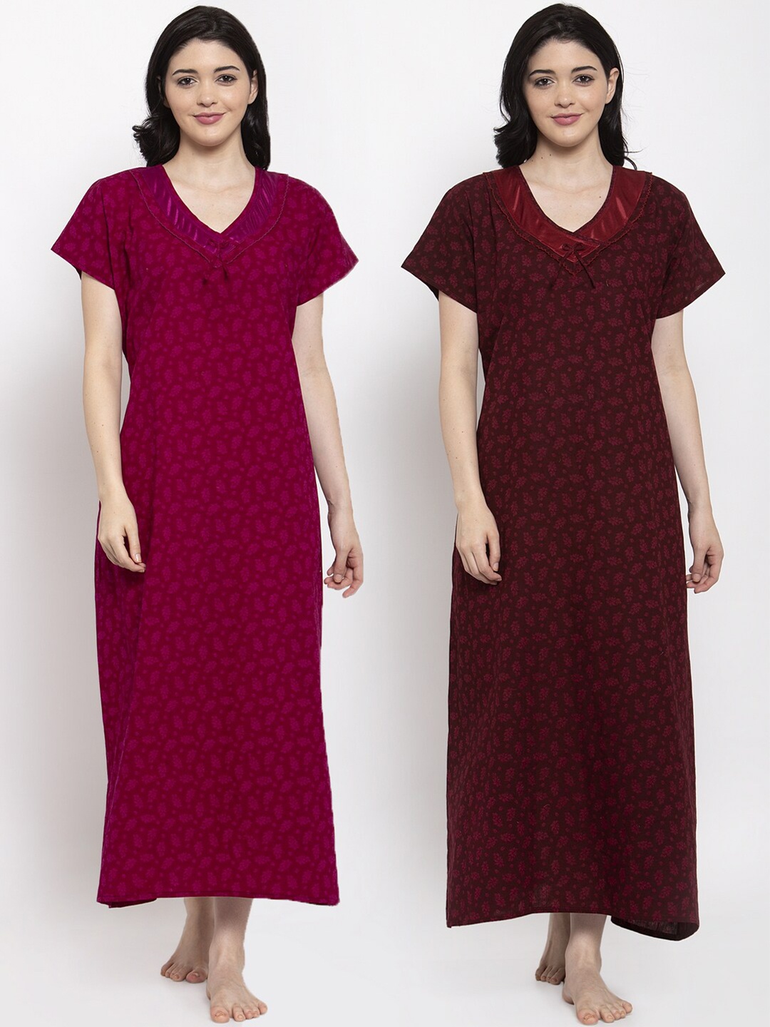 

Secret Wish Pack of 2 Printed Maxi Nightdress, Maroon