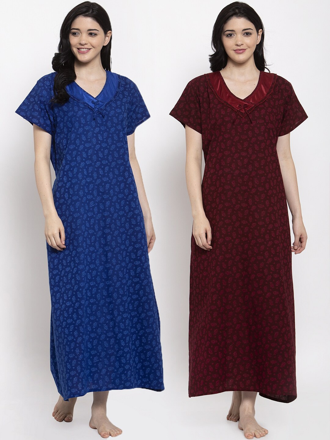 

Secret Wish Pack of 2 Blue & Maroon Printed Nightdress