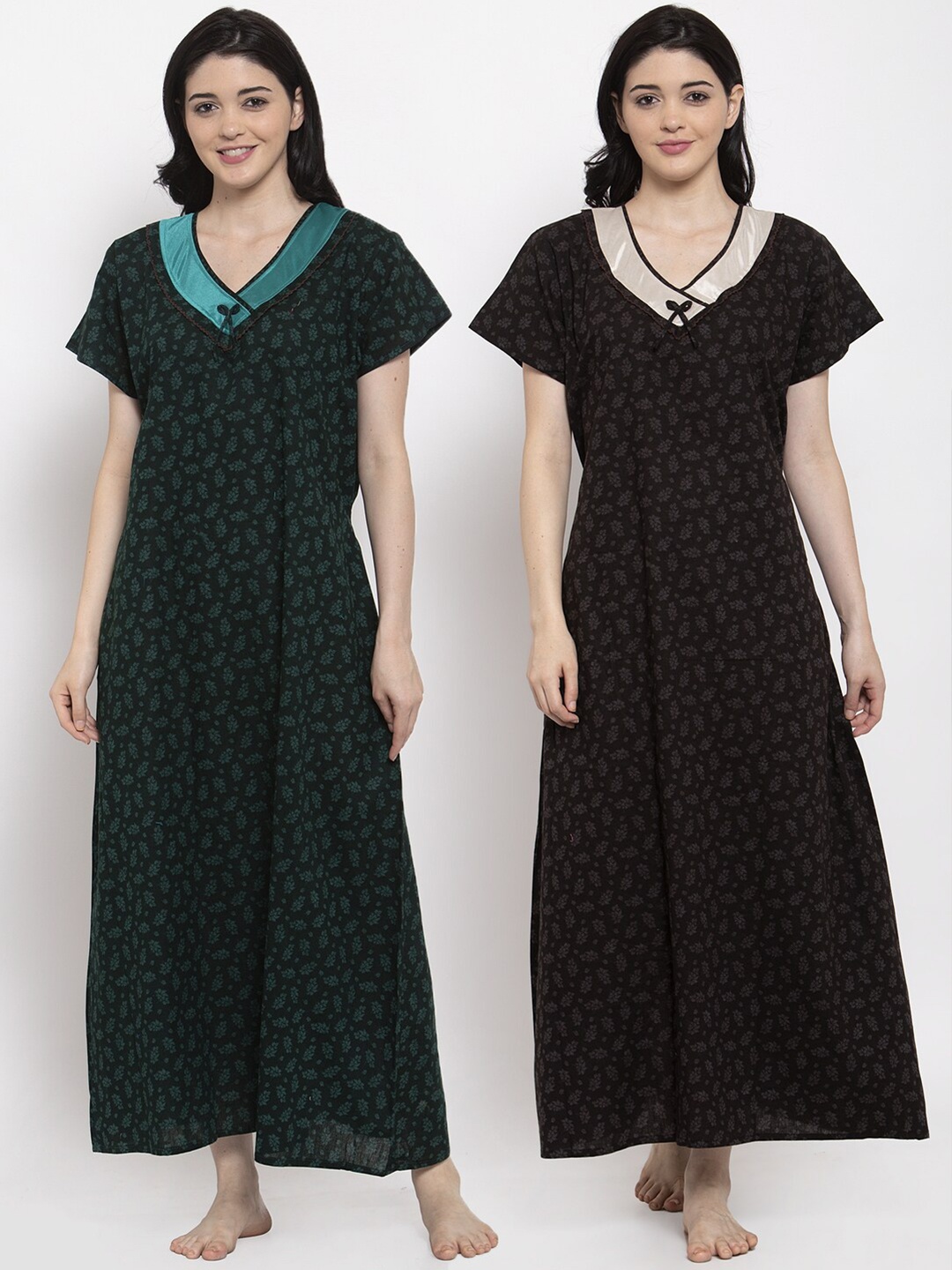 

Secret Wish Pack of 2 Printed Nightdress, Green