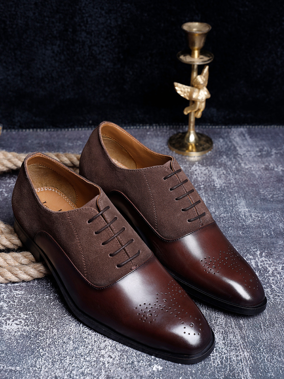 

LOUIS STITCH Men Brown Solid Genuine Italian Leather Lace Up Formal Brogues