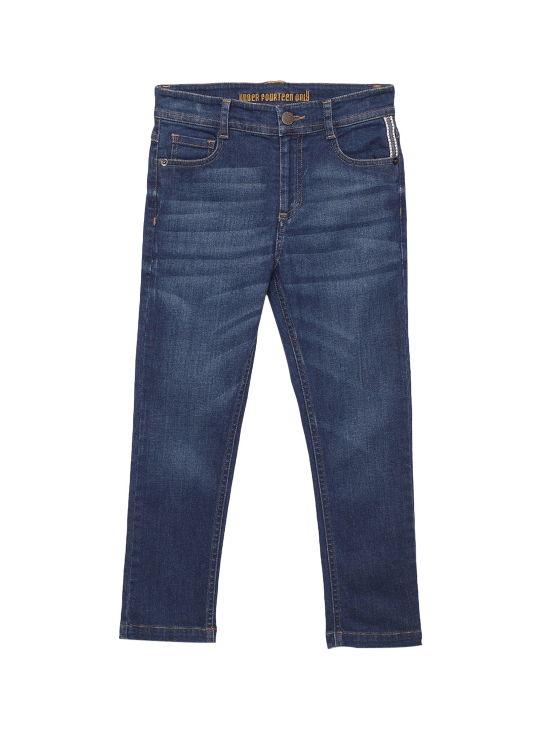 

UNDER FOURTEEN ONLY Boys Navy Blue Clean Look Slim Fit Heavy Fade Jeans