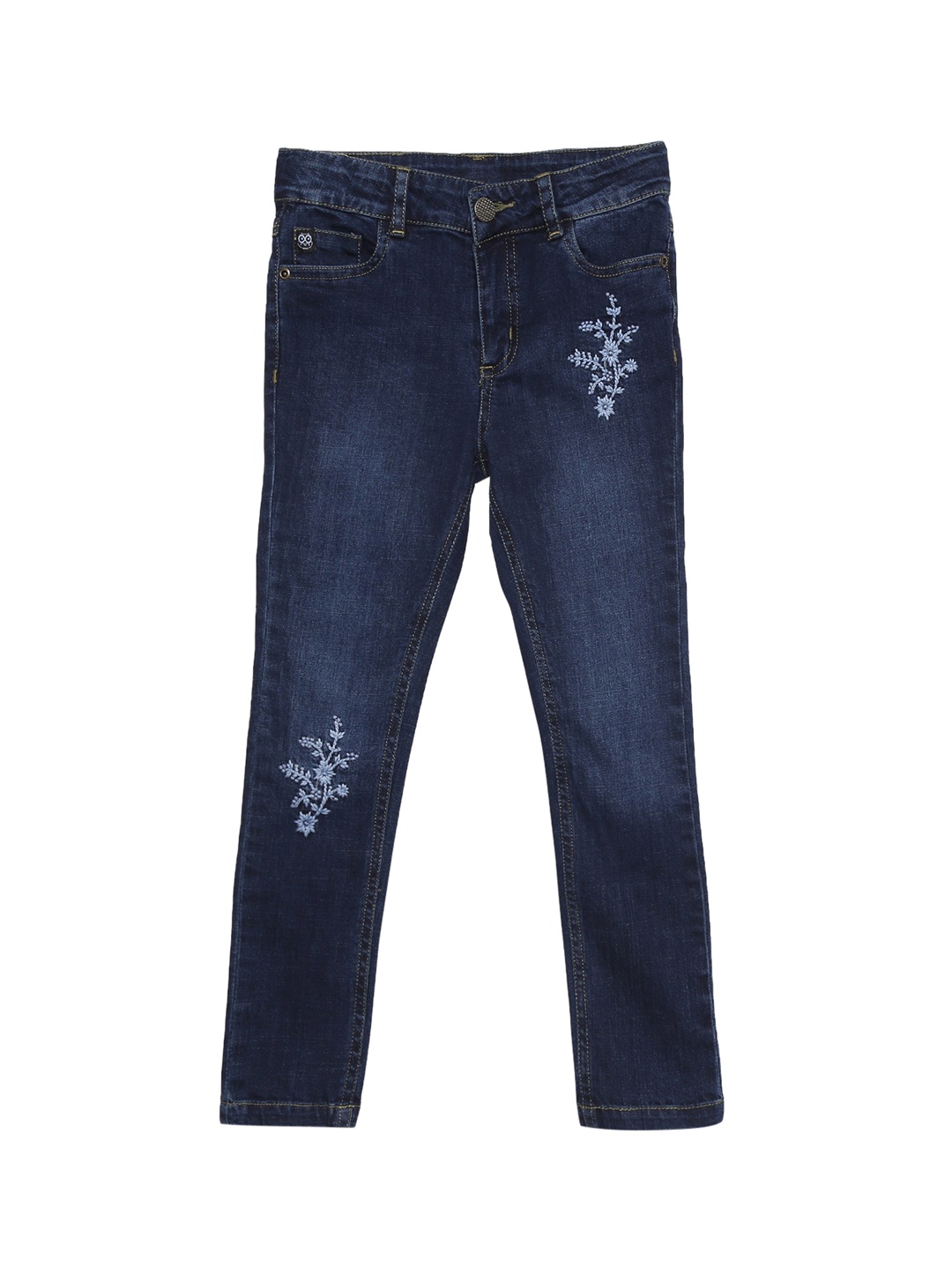 

UNDER FOURTEEN ONLY Girls Blue Skinny Fit Embroidered Light Fade Jeans