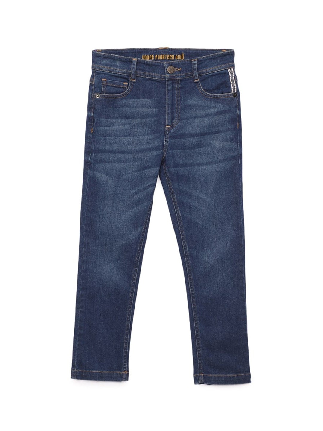 

UNDER FOURTEEN ONLY Boys Navy Blue Slim Fit Heavy Fade Jeans