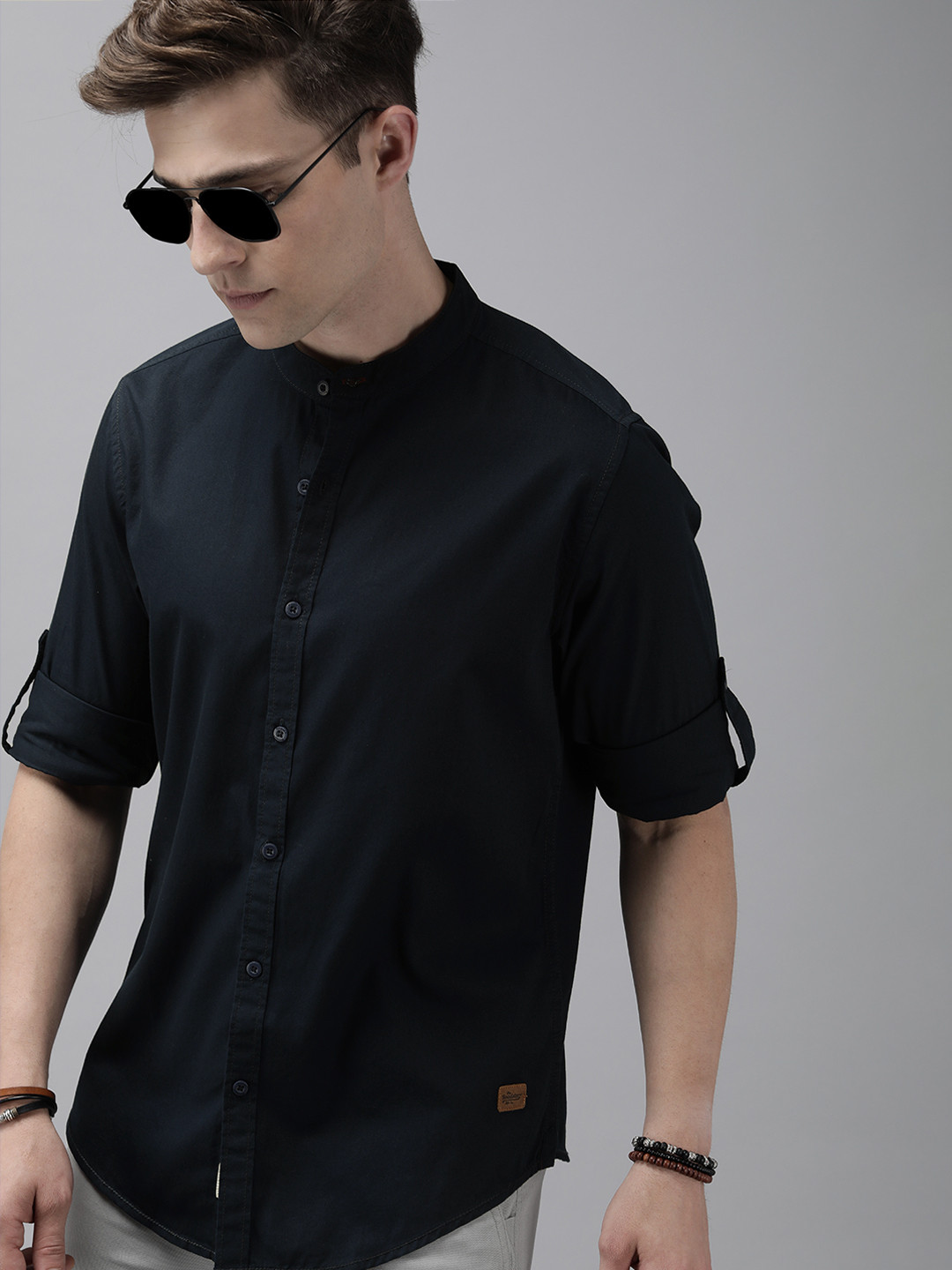 

Roadster Men Navy Blue Pure Cotton Sustainable Casual Shirt