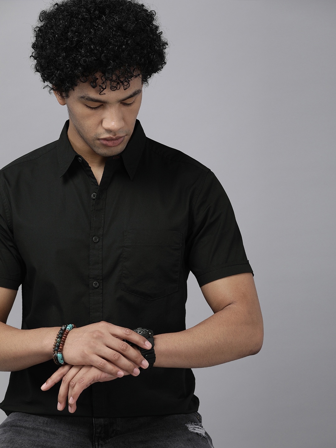 

Roadster Men Black Short Sleeves Sustainable Casual Shirt