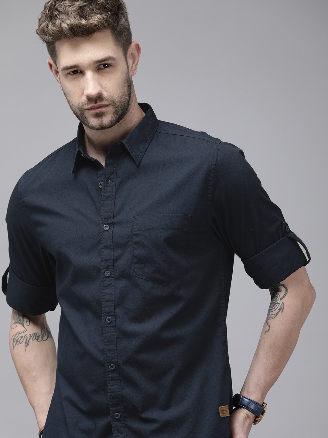 

Roadster Men Blue Solid Opaque Sustainable Casual Shirt