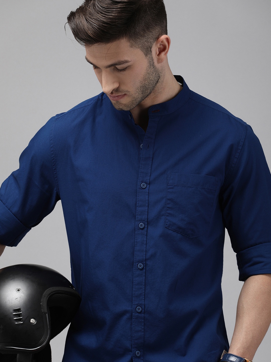 

Roadster Men Navy Blue Solid Pure Cotton Sustainable Casual Shirt