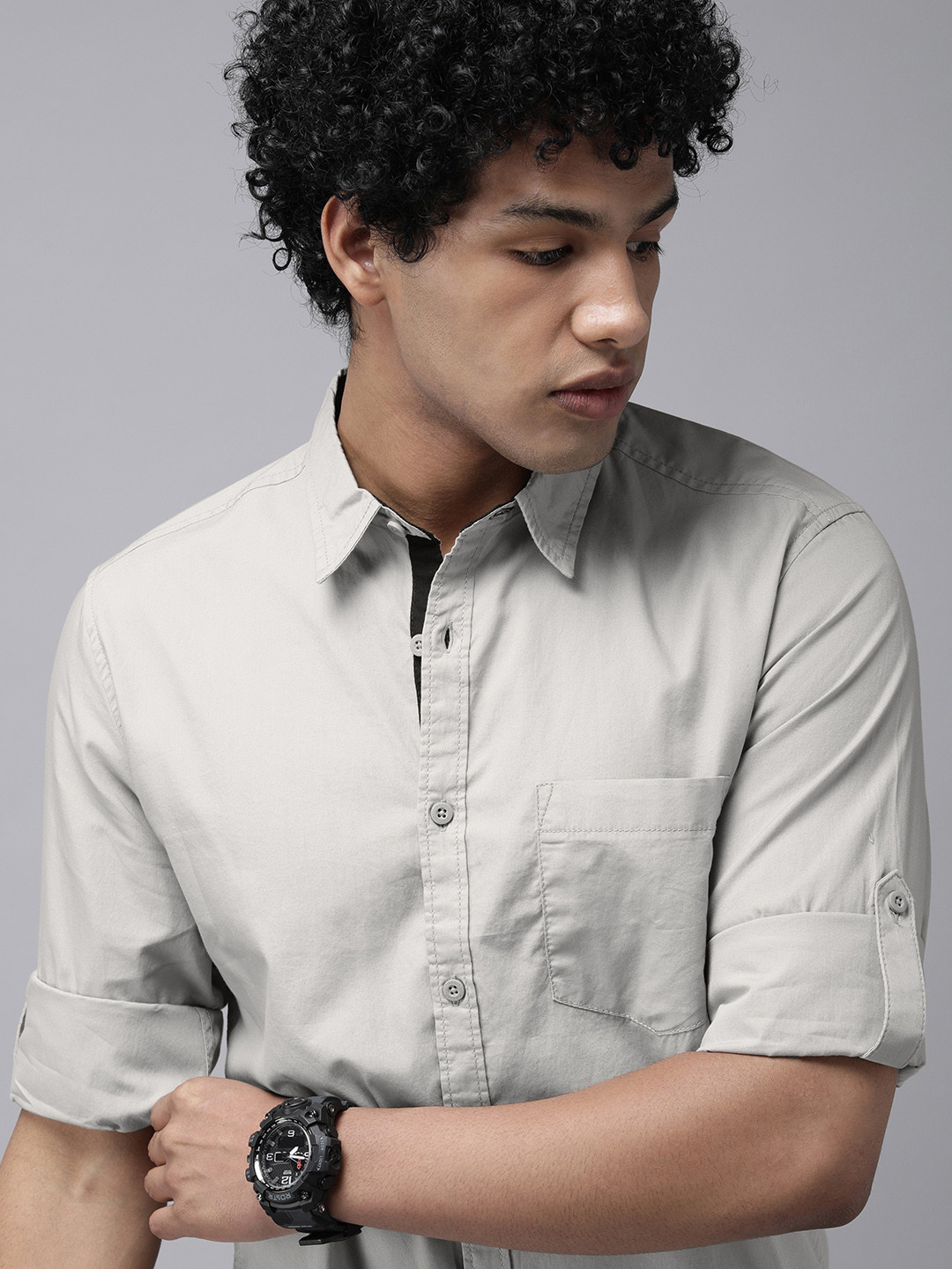 

Roadster Men Blue Solid VETTEL POPLIN Pure Cotton Casual Shirt