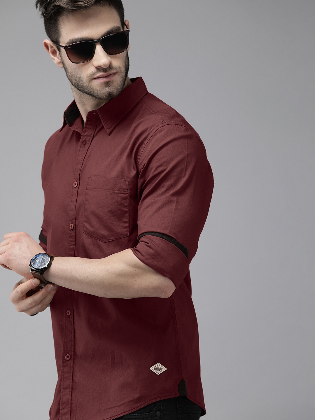 

Roadster Men Maroon Solid Pure Cotton Sustainable Casual Shirt