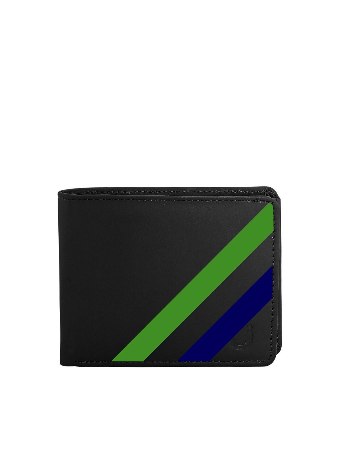 

Blacksmith Men Black & Green Striped PU Two Fold Wallet with SIM Card Holder