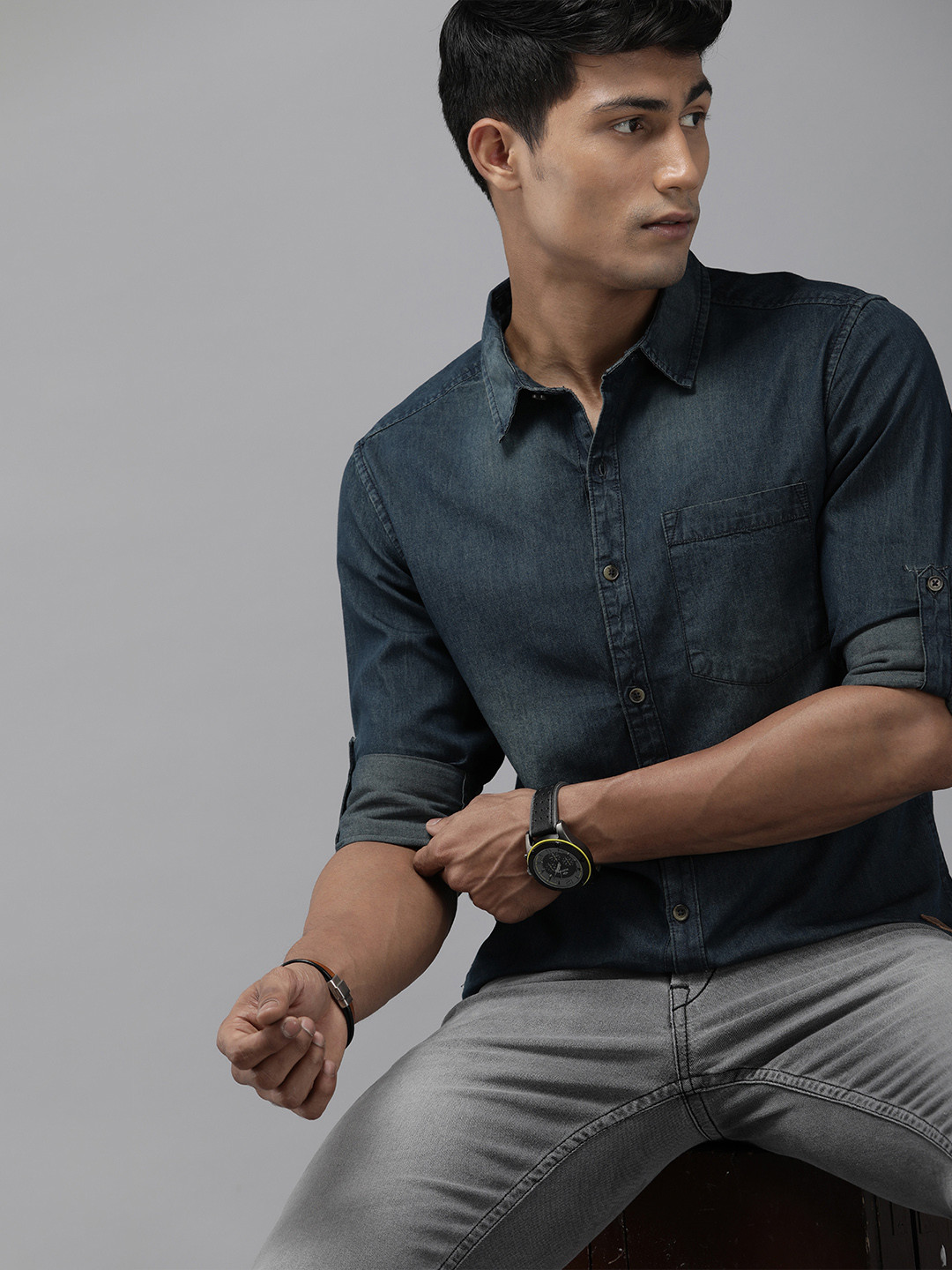 

Roadster Men Blue Faded Casual Shirt