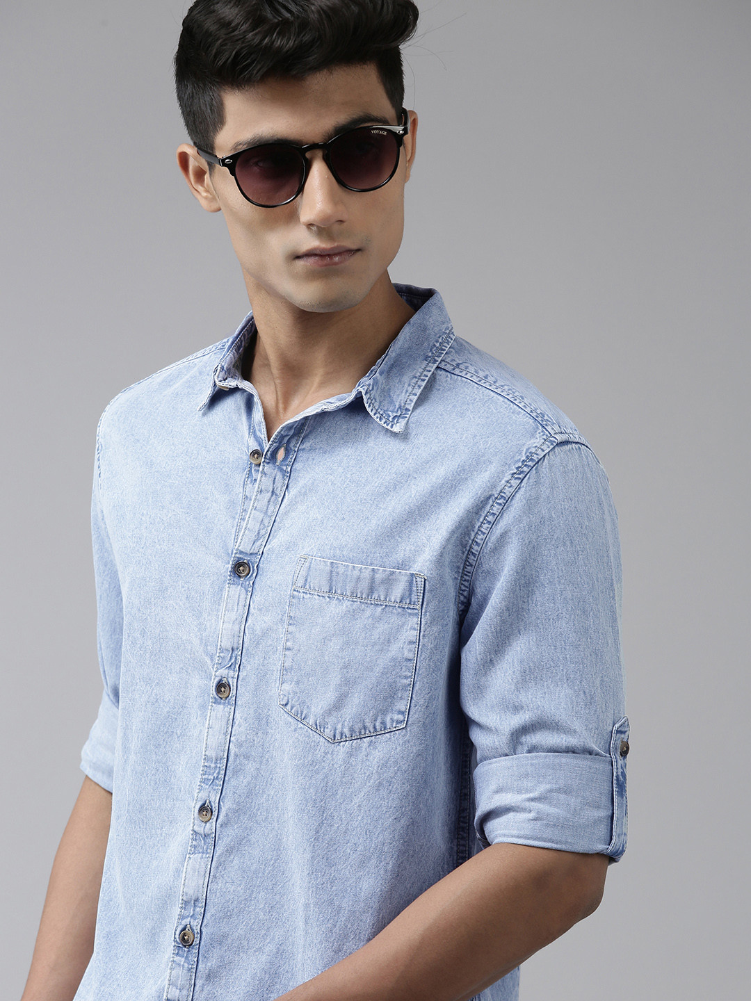 

Roadster Men Blue Faded Pure Cotton Denim Casual Shirt