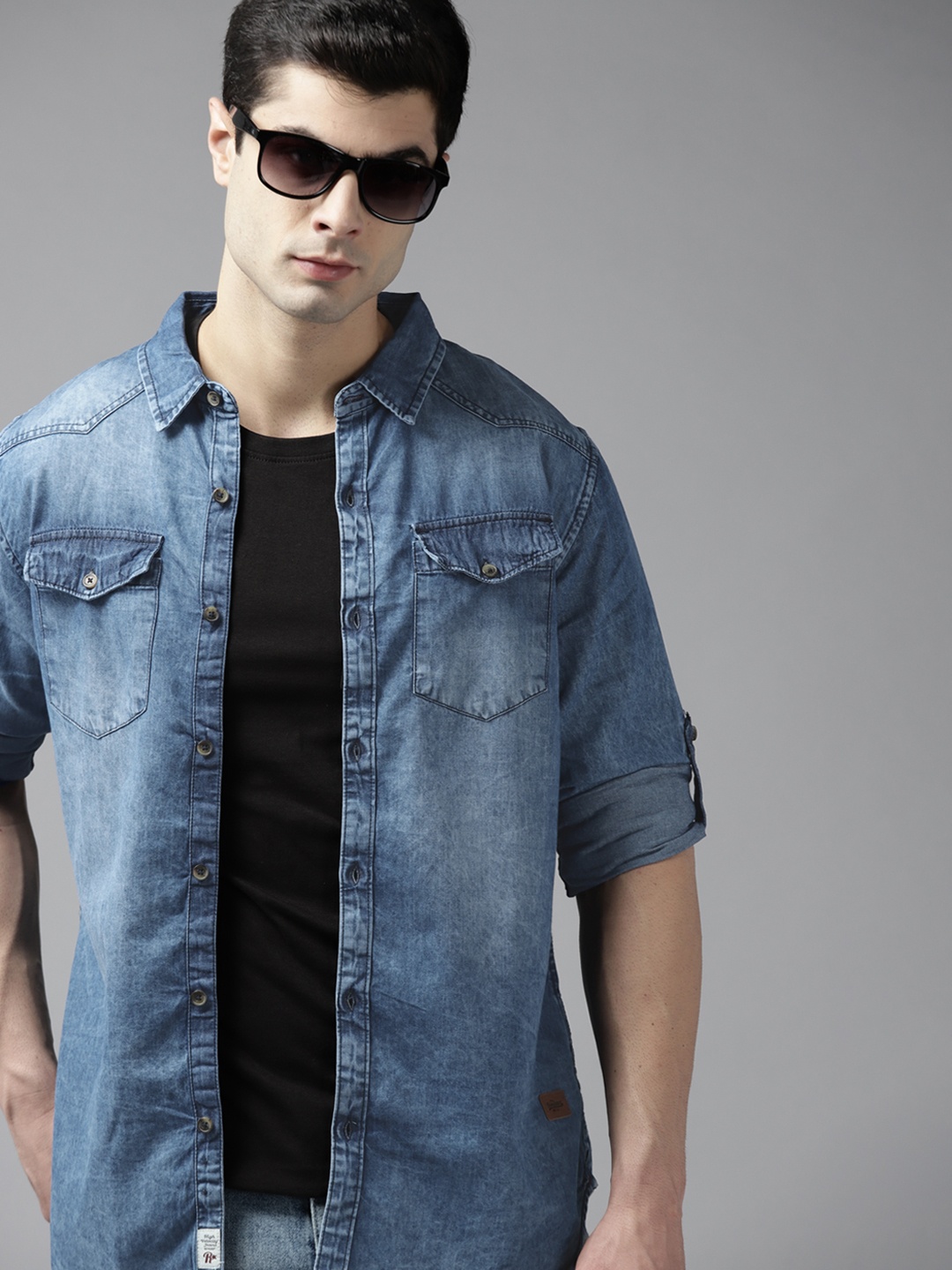 

Roadster Men Blue Pure Cotton Denim Casual Shirt