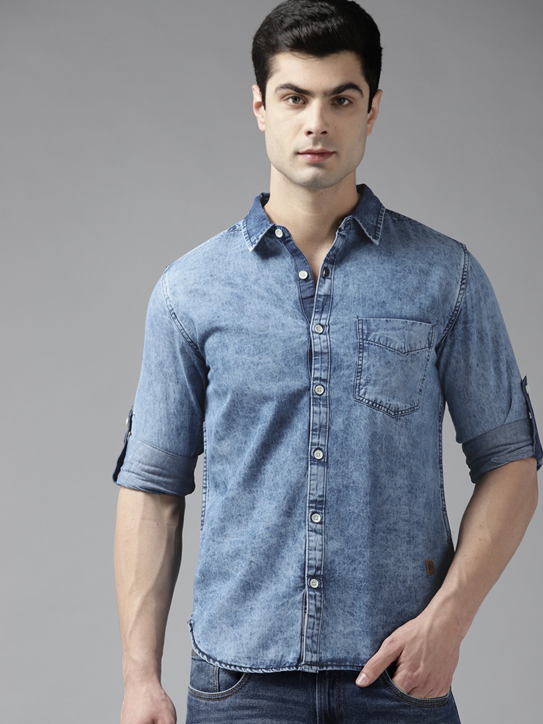 

Roadster Men Blue Pure Cotton Casual Shirt