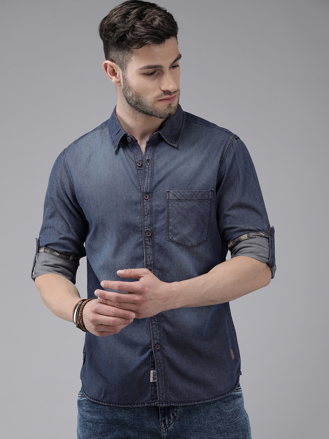 

Roadster Men Indigo Solid Slim Fit Opaque Pure Cotton Casual Shirt, Blue