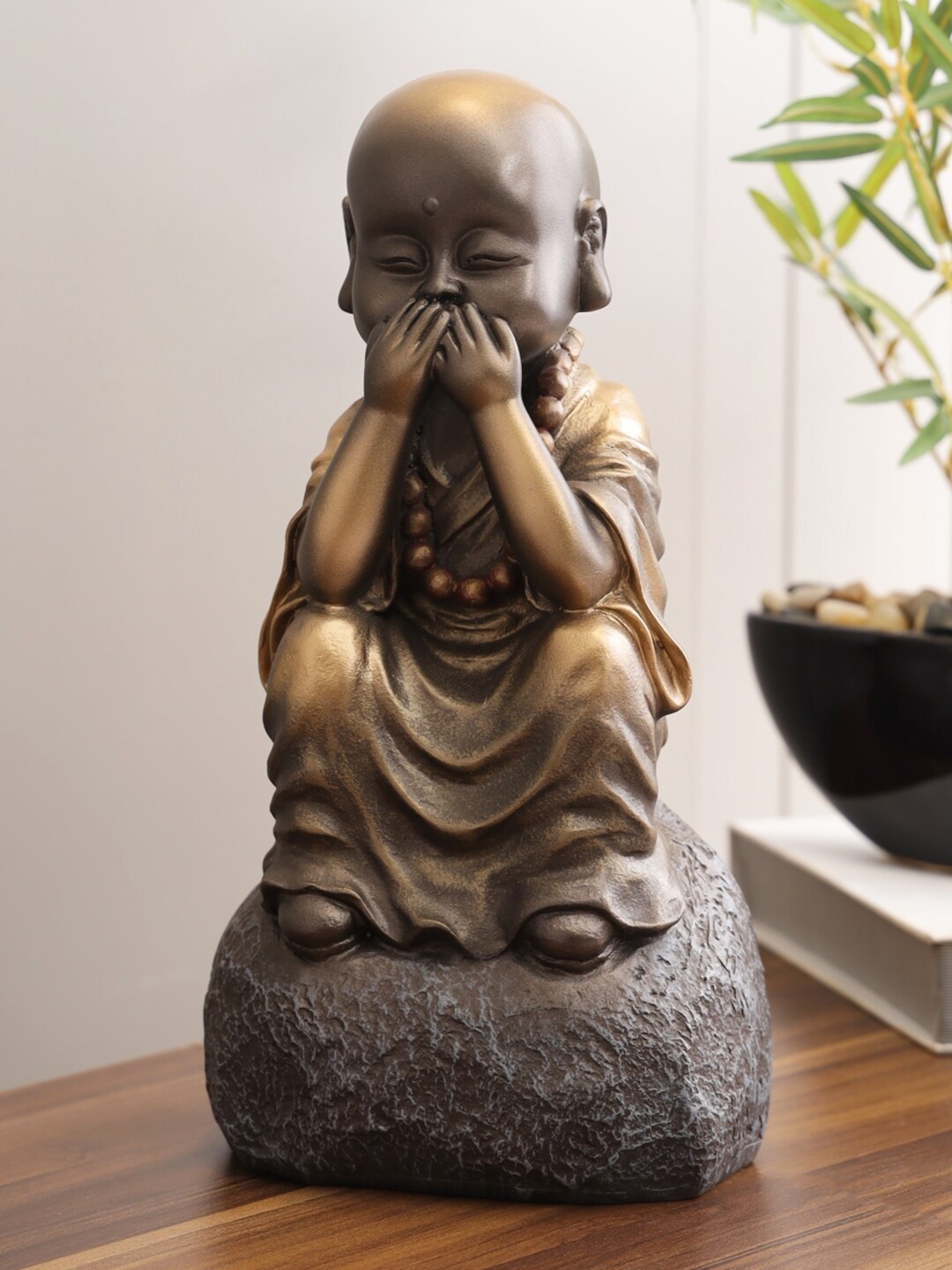 

HomeTown Brown & Bronze-Toned Naqsh Tatva Monk Dont Speak Bad Figurine Showpiece