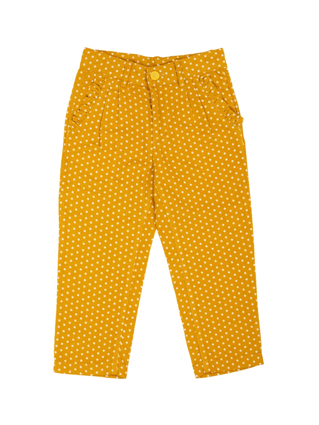 

UNDER FOURTEEN ONLY Girls Yellow Polka Dots Printed Slim Fit Trousers