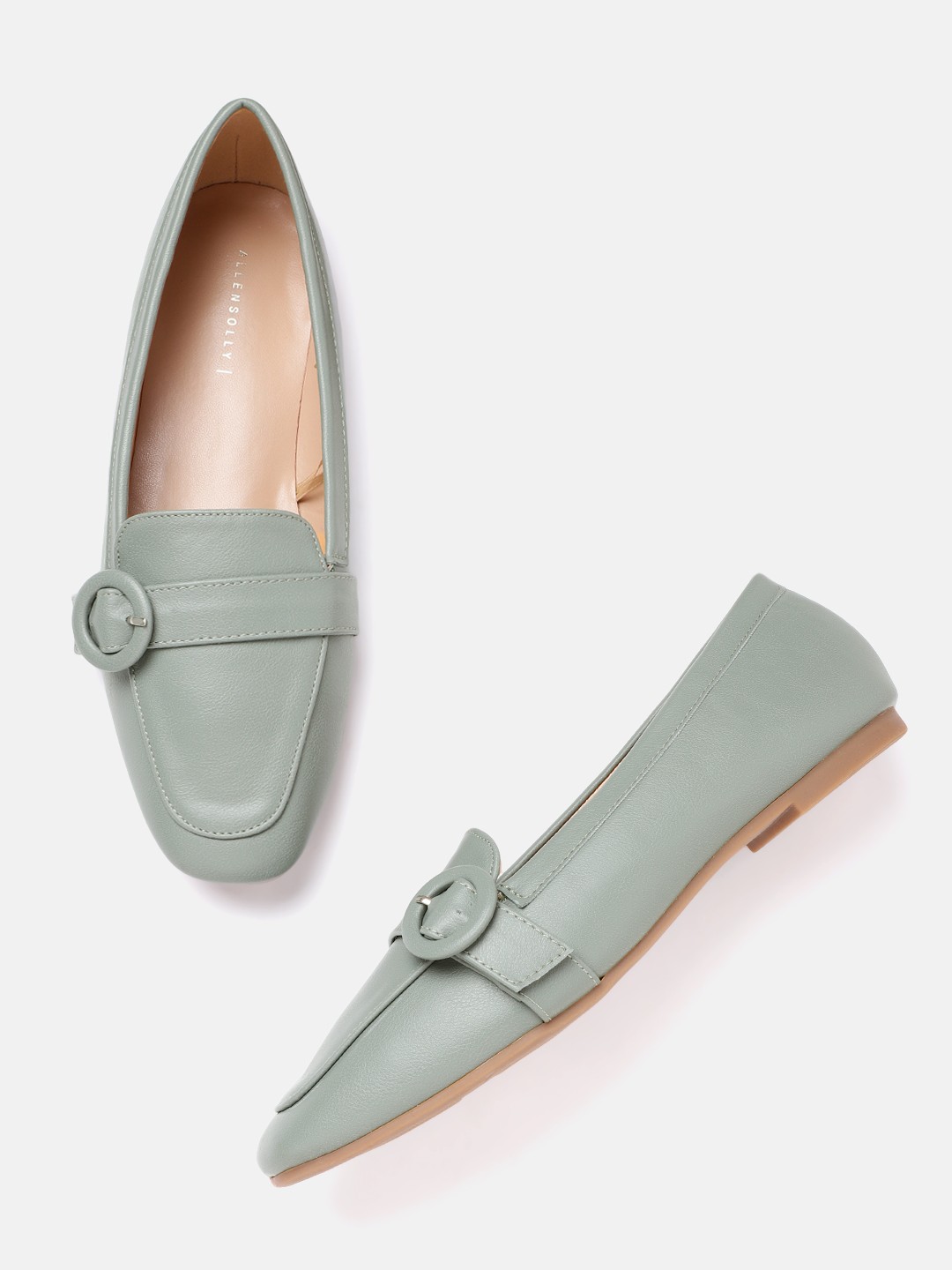 

Allen Solly Women Olive Green Solid Loafers with Buckle Detail