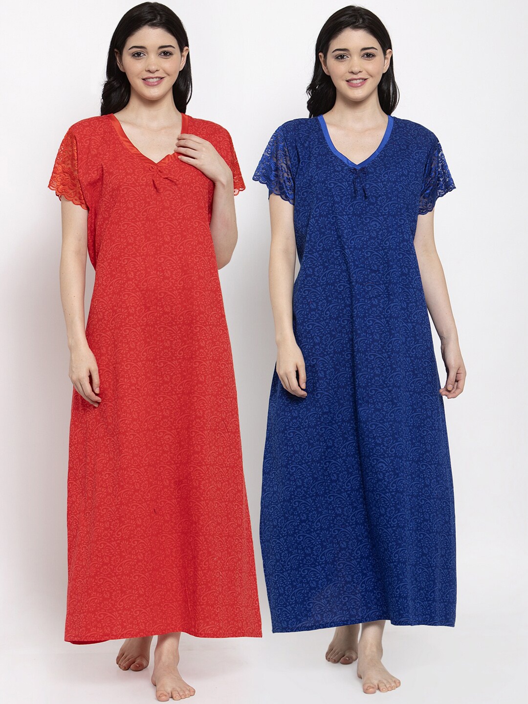 

Secret Wish Blue & Red Pack of 2 Printed Maxi Nightdress NT-E240-921-923