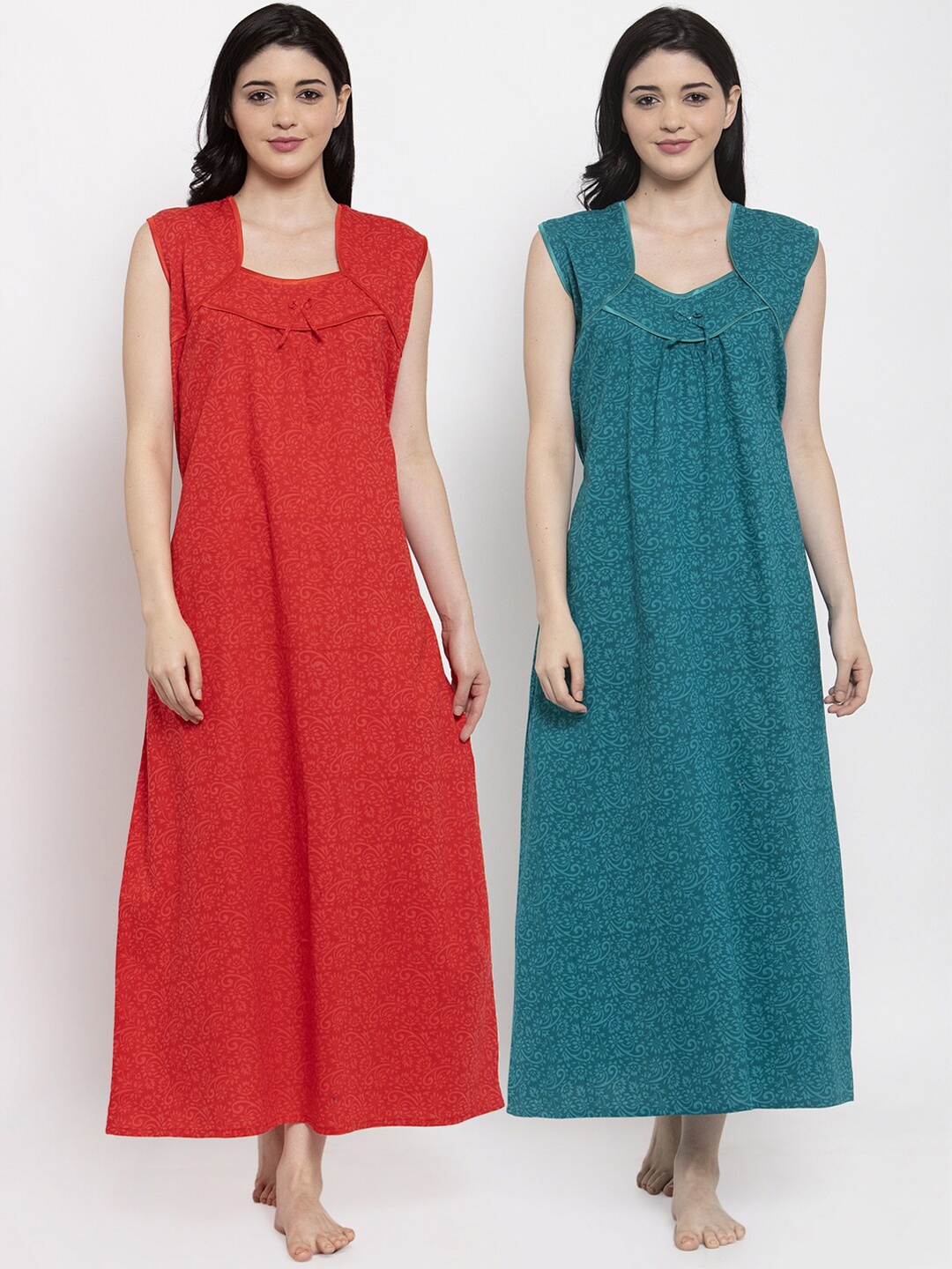 

Secret Wish Pack of 2 Printed Maxi Nightdress, Red