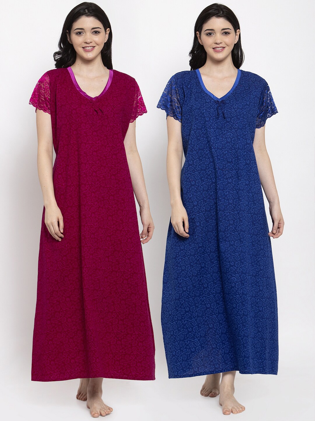 

Secret Wish Pack of 2 Printed Maxi Nightdress, Blue