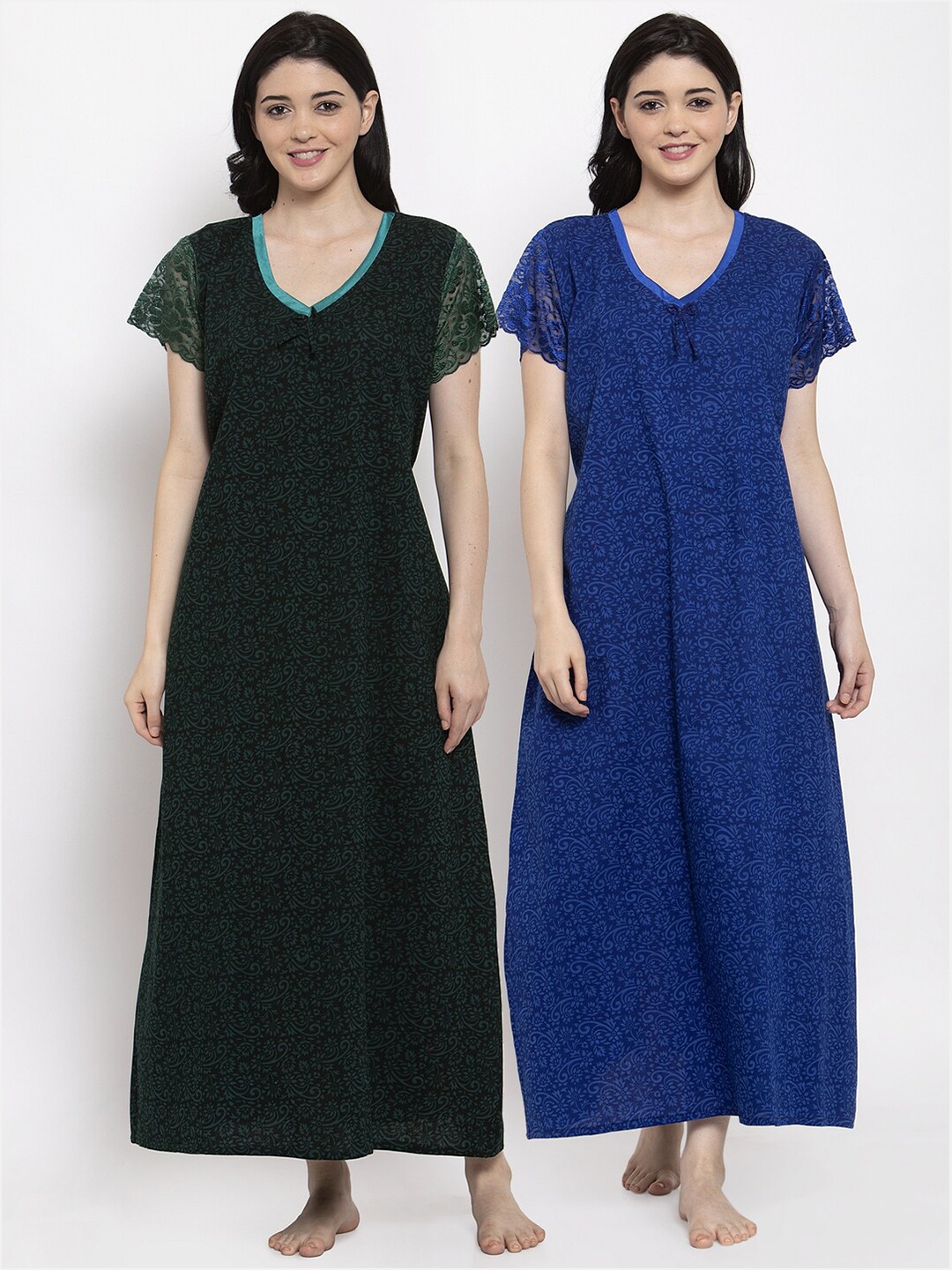 

Secret Wish Blue & Green Pack of 2 Printed Maxi Nightdress