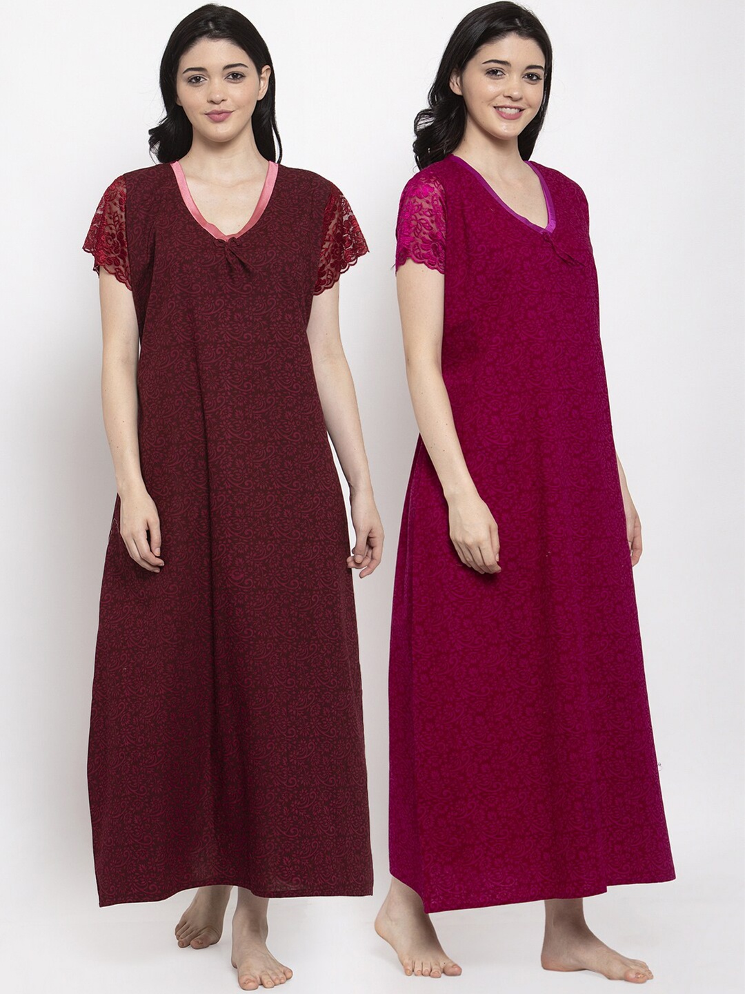 

Secret Wish Maroon & Fuchsia Pack of 2 Printed Nightdress NT-E240-918-920