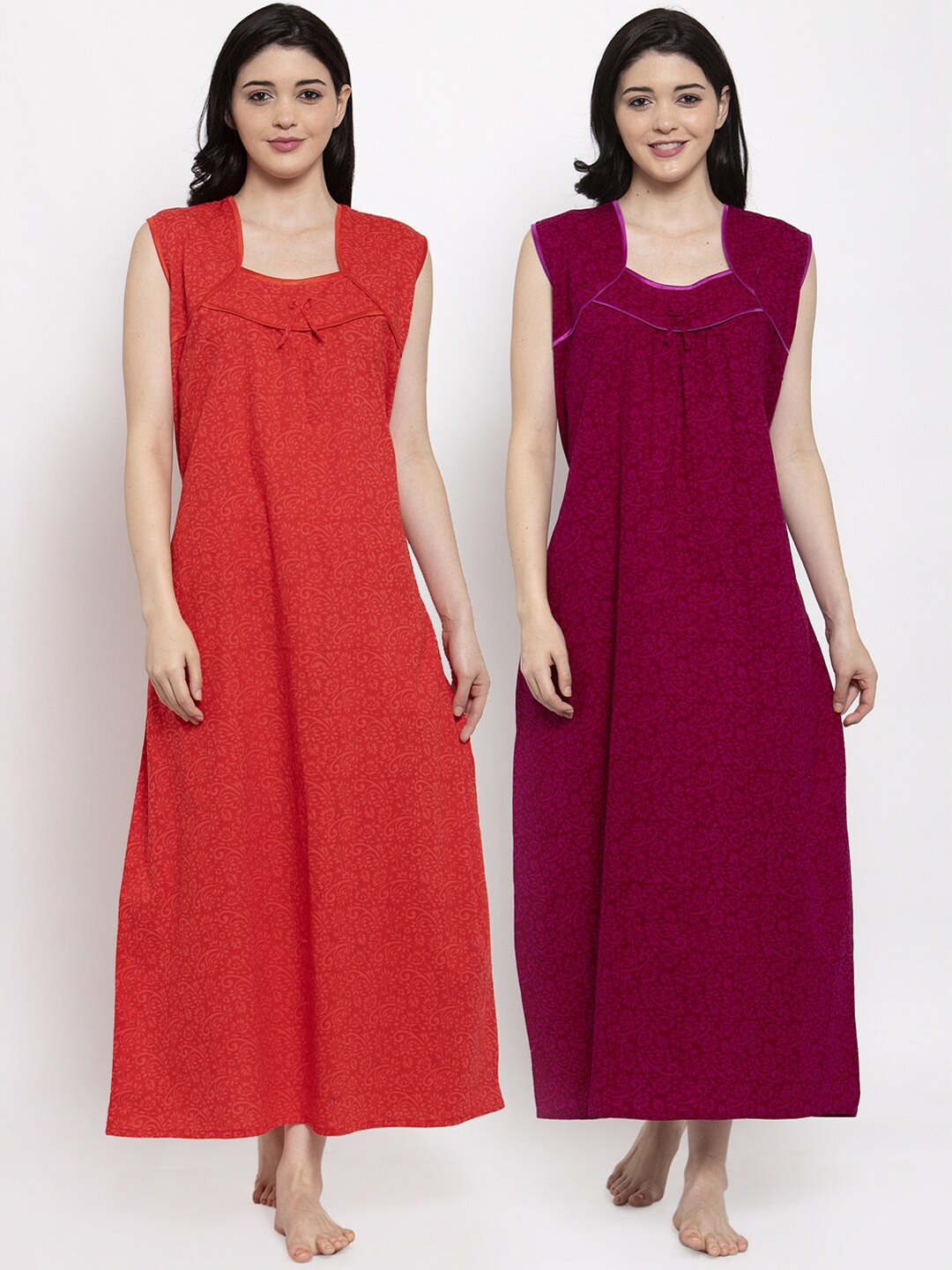 

Secret Wish Pack of 2 Red & Magenta Printed Maxi Nightdress