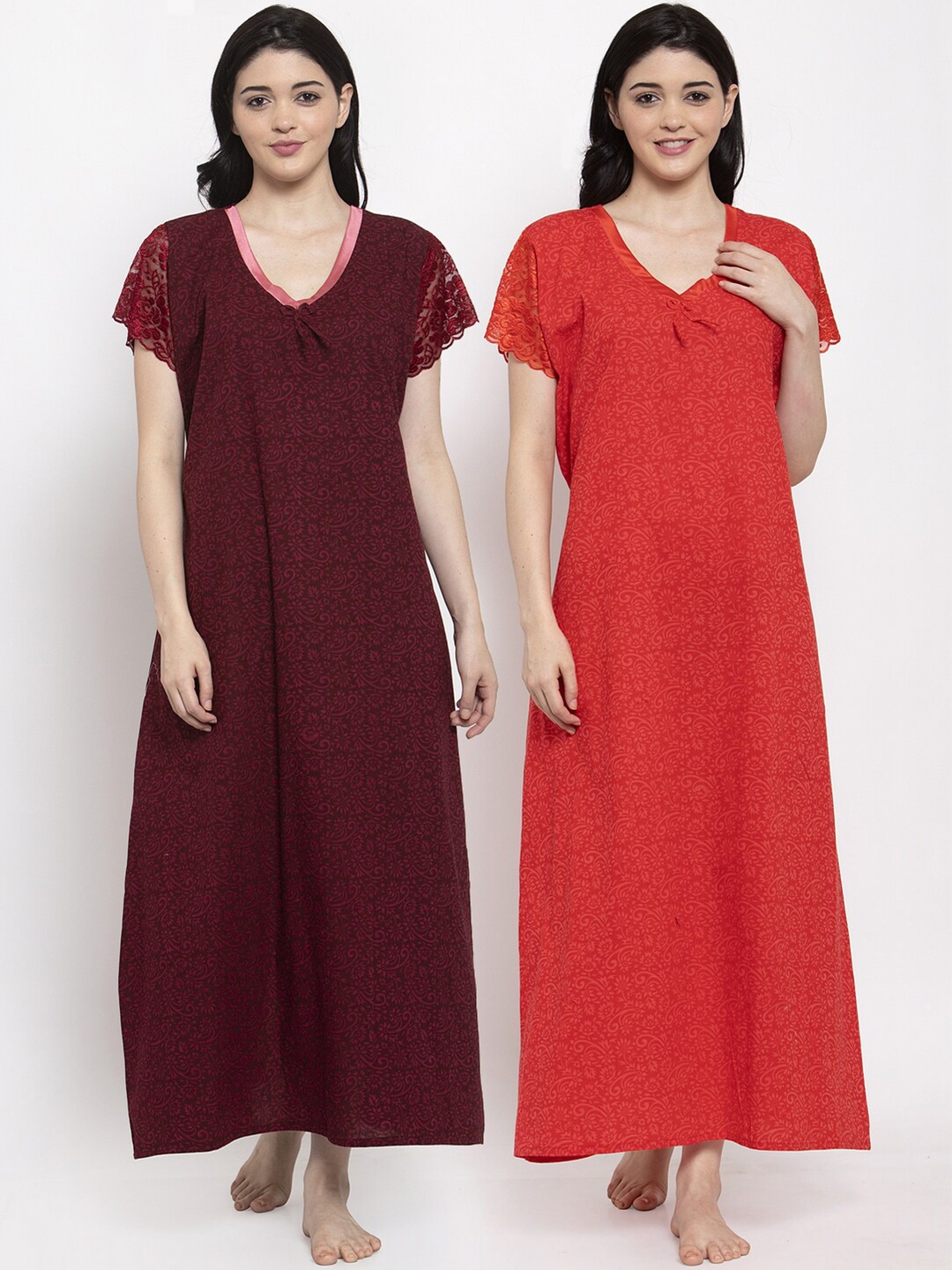 

Secret Wish Set of 2 Maroon & Orange Printed Nightdress